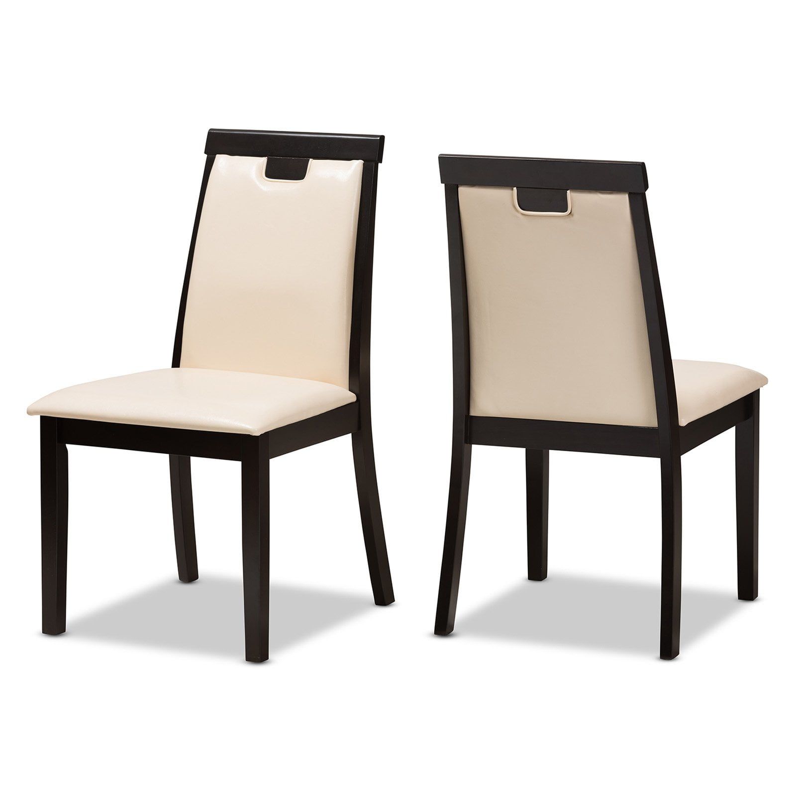 Evelyn Beige Faux Leather and Dark Brown Wood Dining Chairs