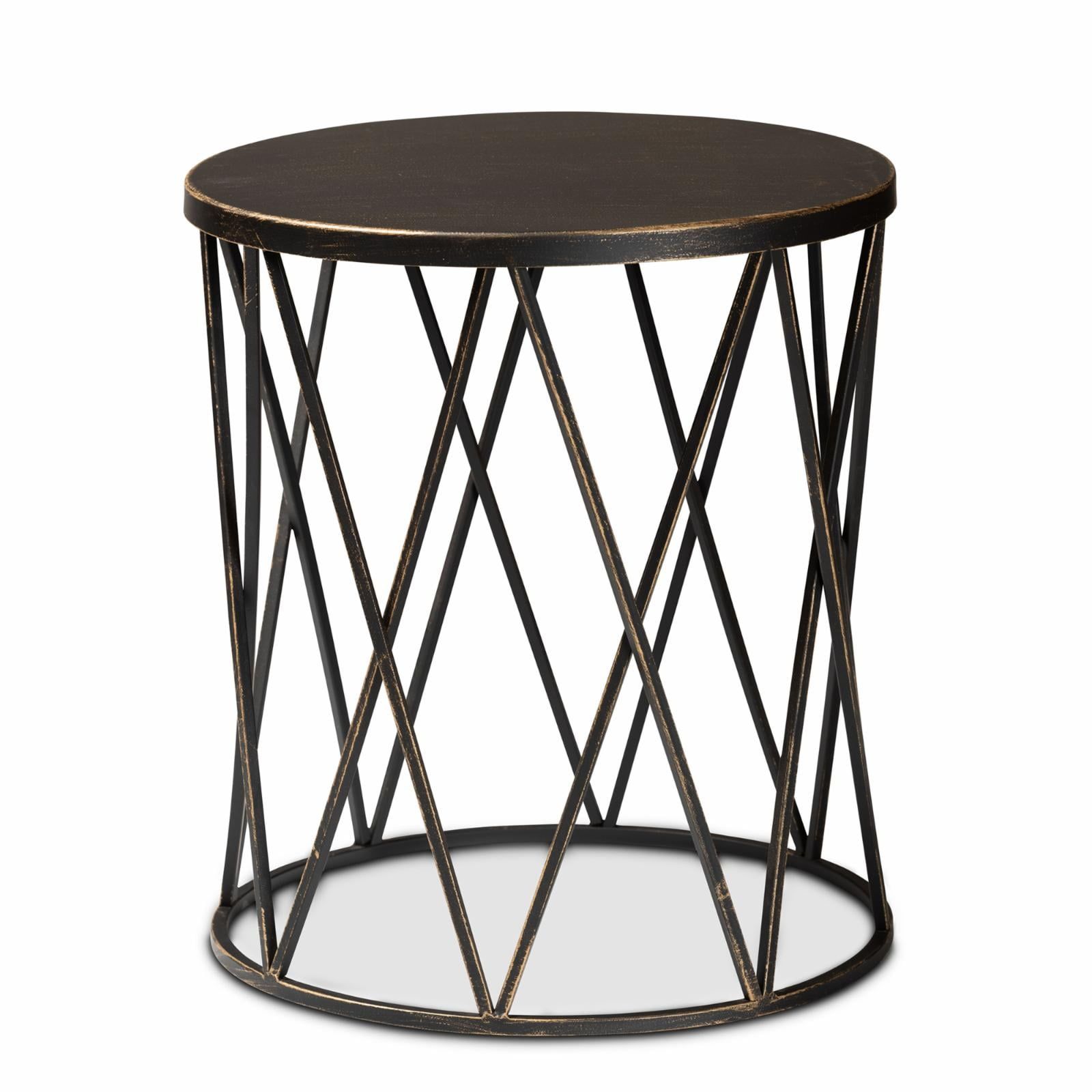 Finnick Round Antique Black Metal End Table