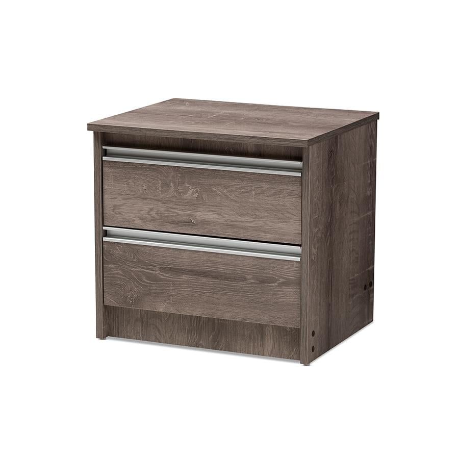 Gallia Weathered Oak 2-Drawer Nightstand with Silver Pulls