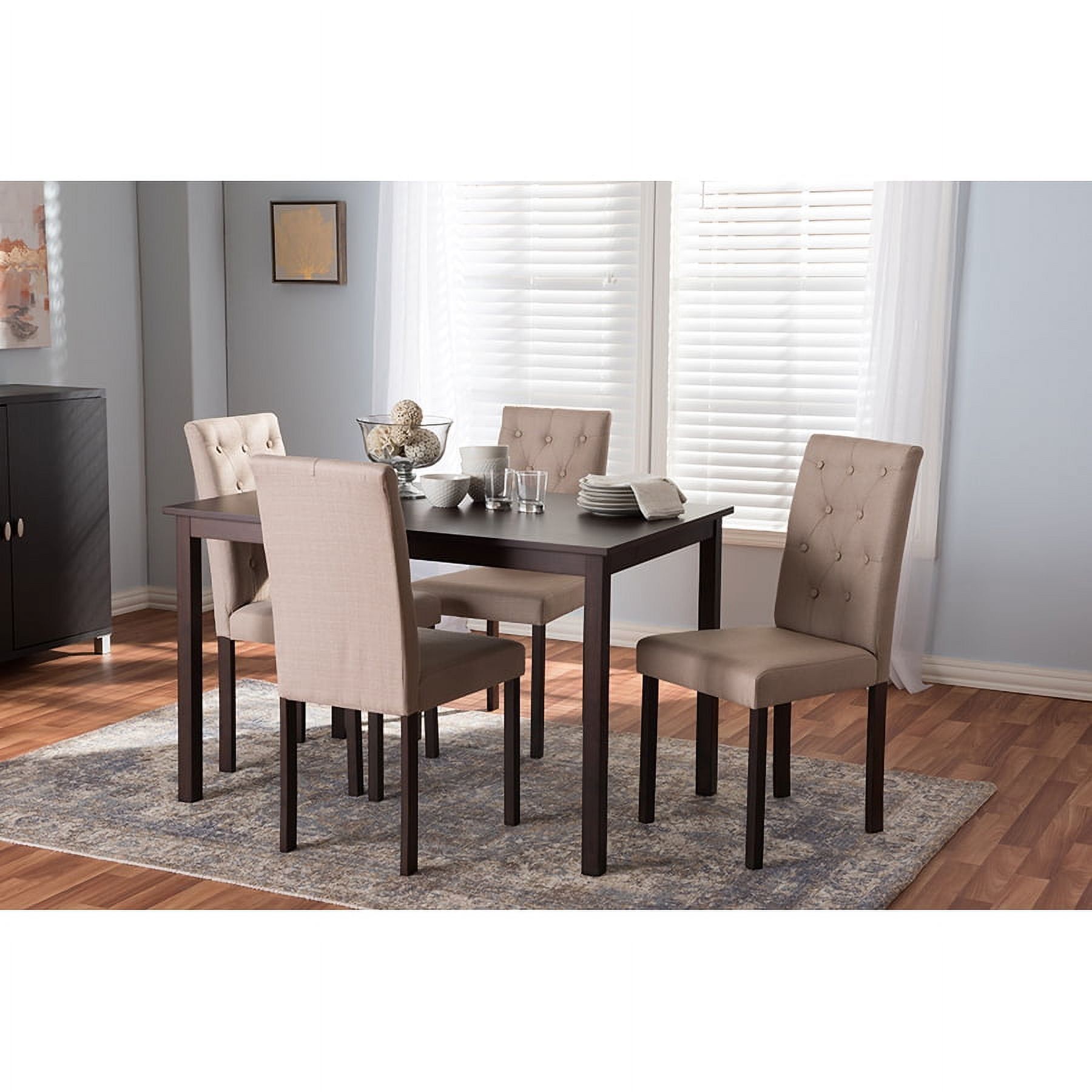 Contemporary Beige Fabric & Dark Brown Wood 5-Piece Dining Set