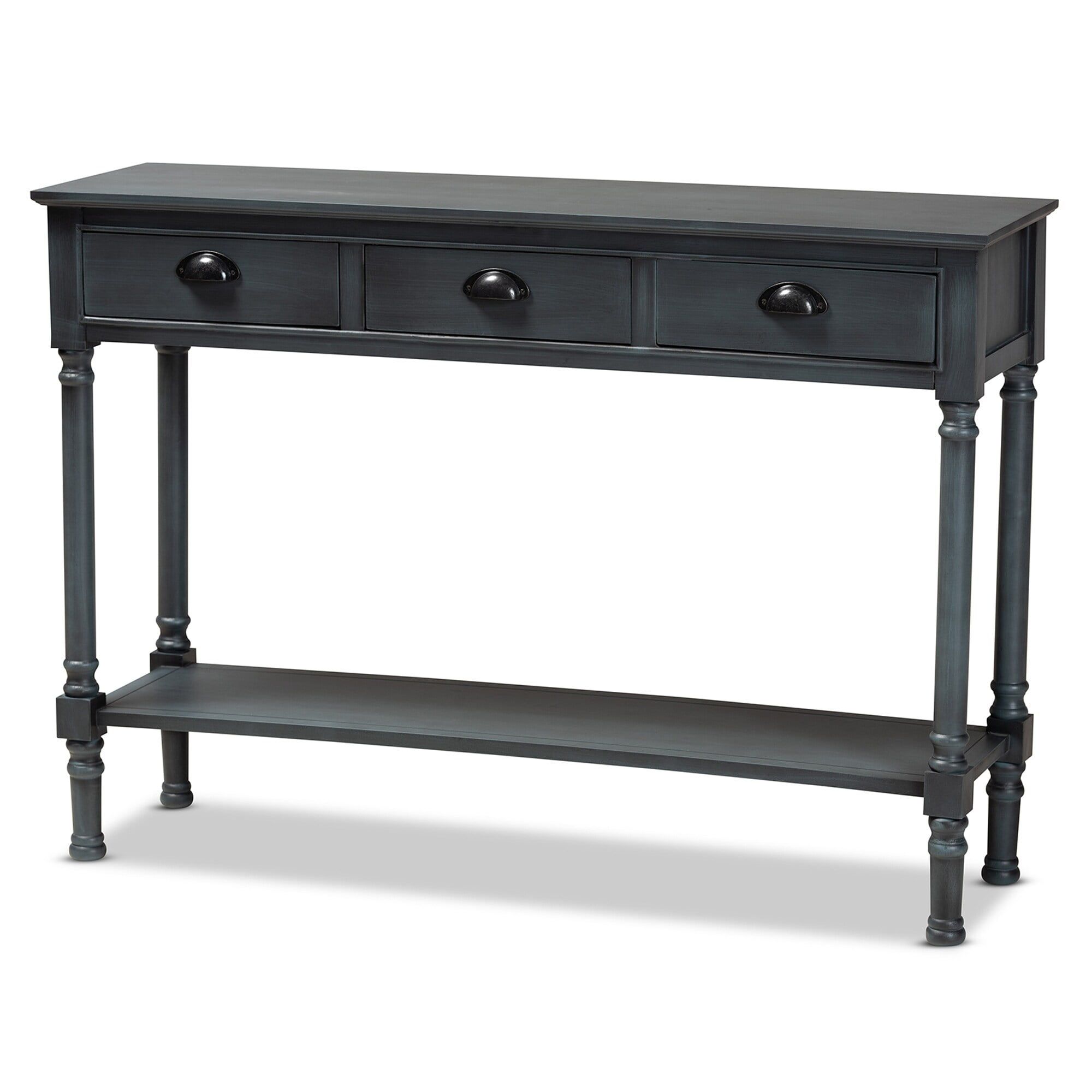 Garvey Gray 3-Drawer Wood Console Table with Shelf