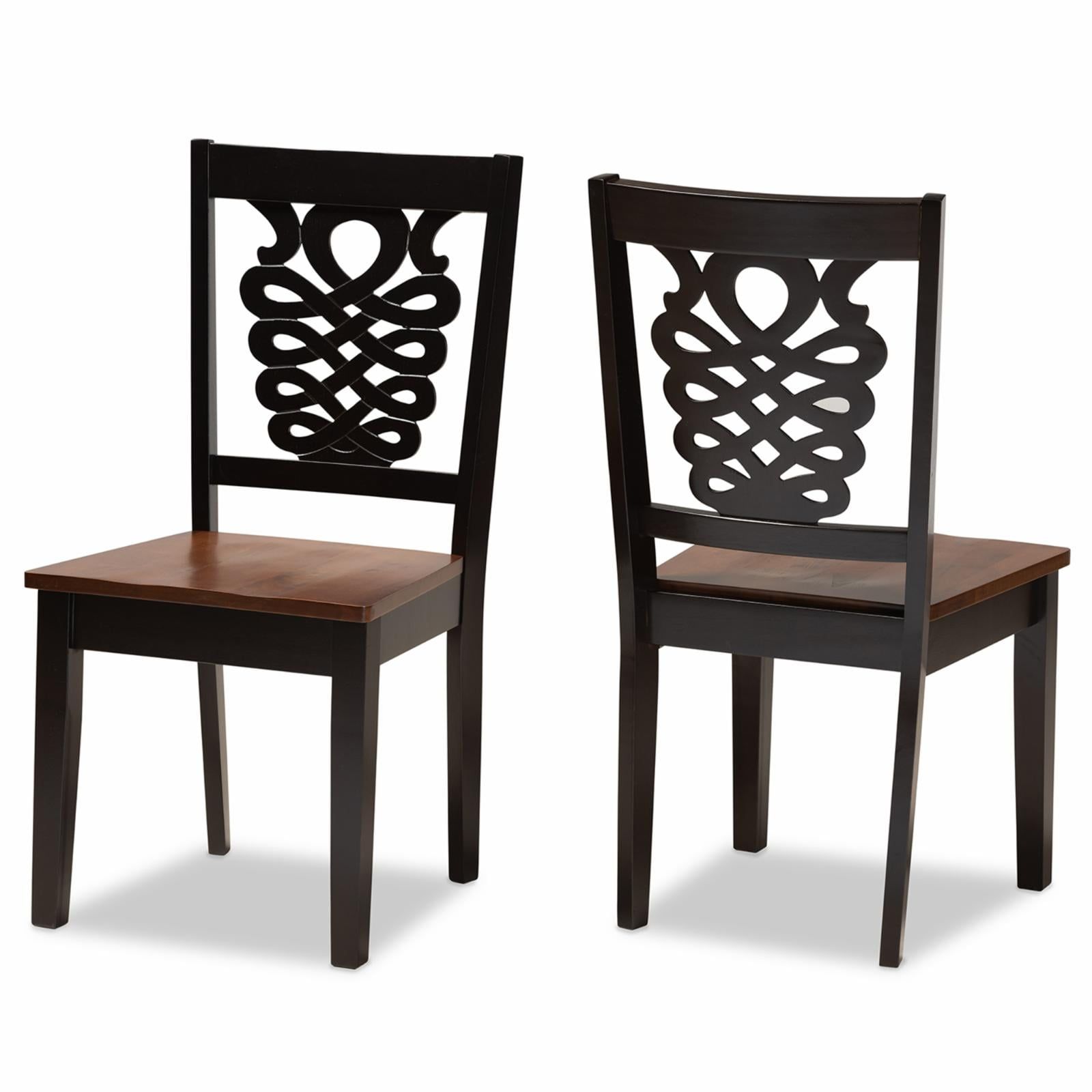 Gervais Two-Tone Dark Brown and Walnut Wood Dining Chair Set