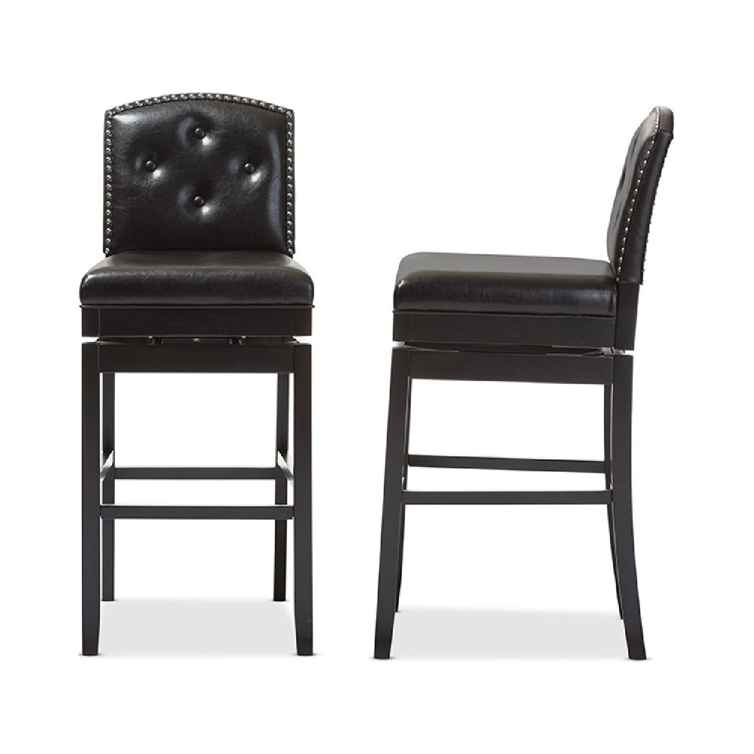 Ginaro Dark Brown Faux Leather Swivel Bar Stool Set