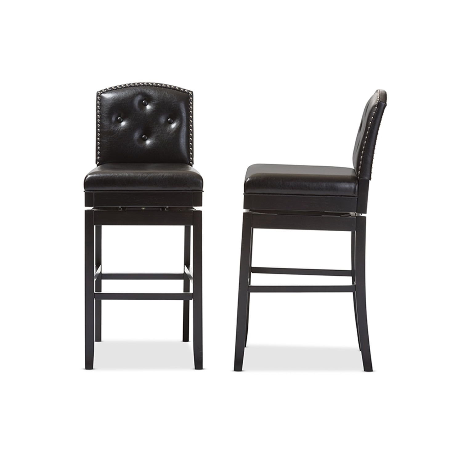 Ginaro Dark Brown Faux Leather Swivel Bar Stool Set