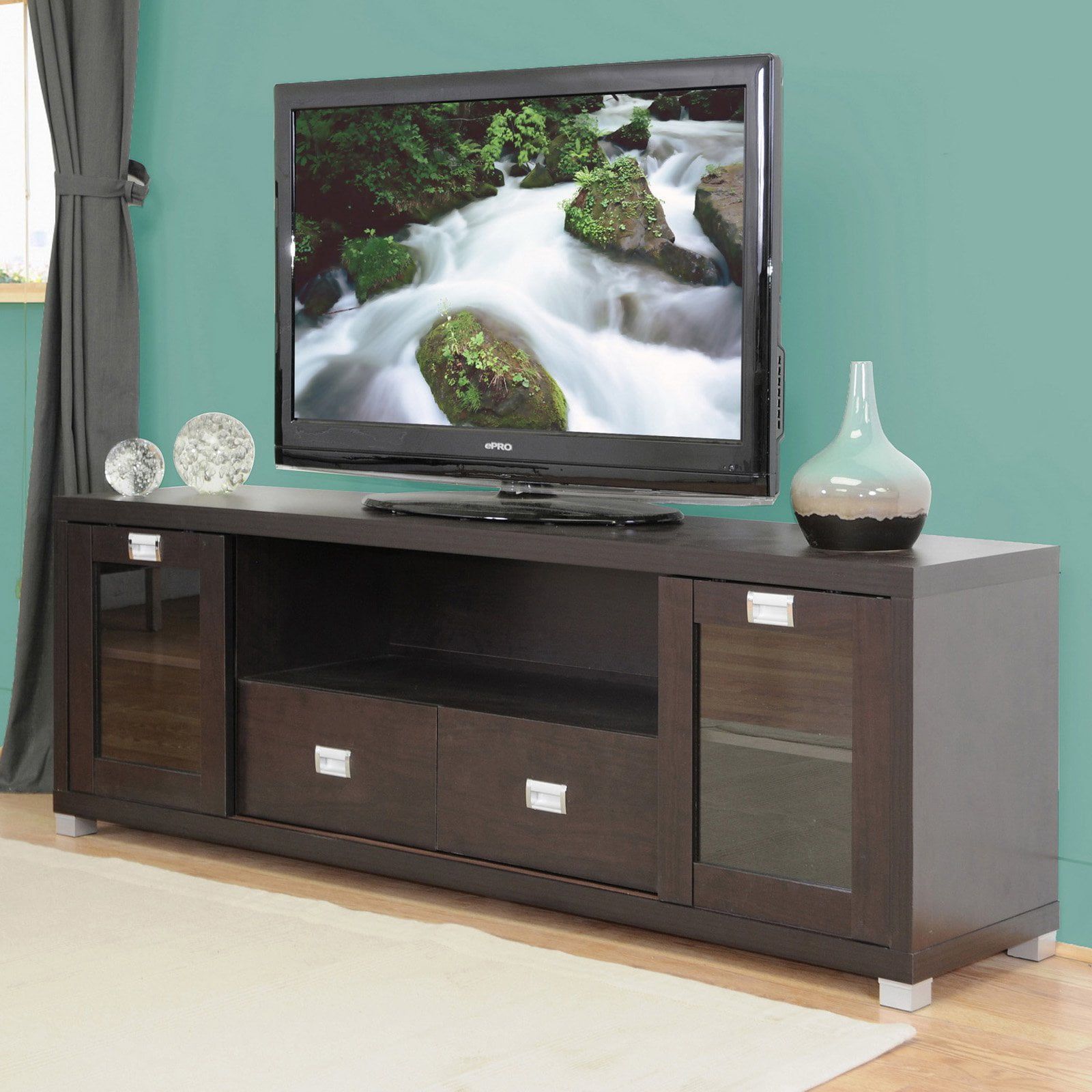 Gosford Dark Brown Wood TV Stand with Cabinets