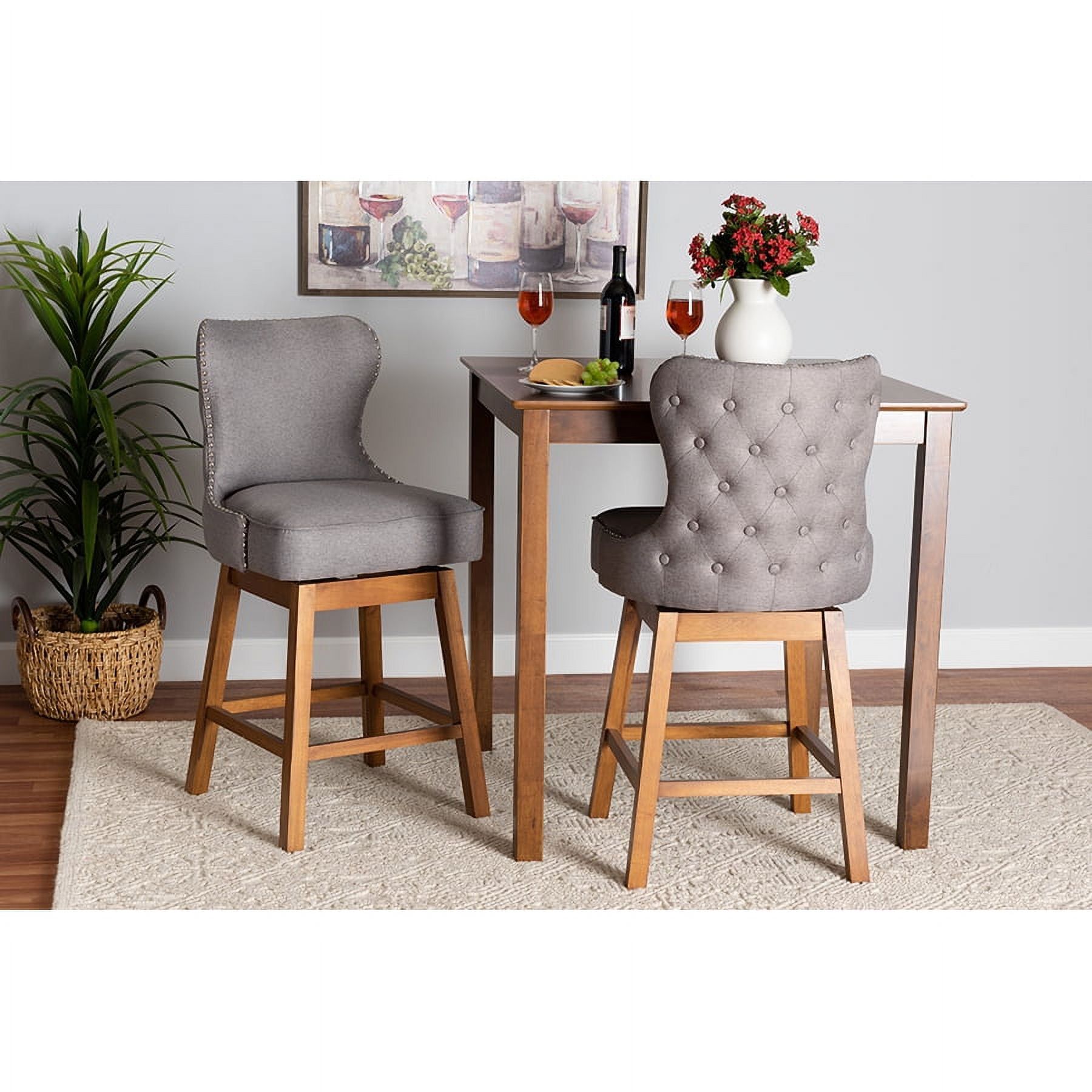 Modern Swivel Counter Stool Set in Gray Fabric and Walnut Wood