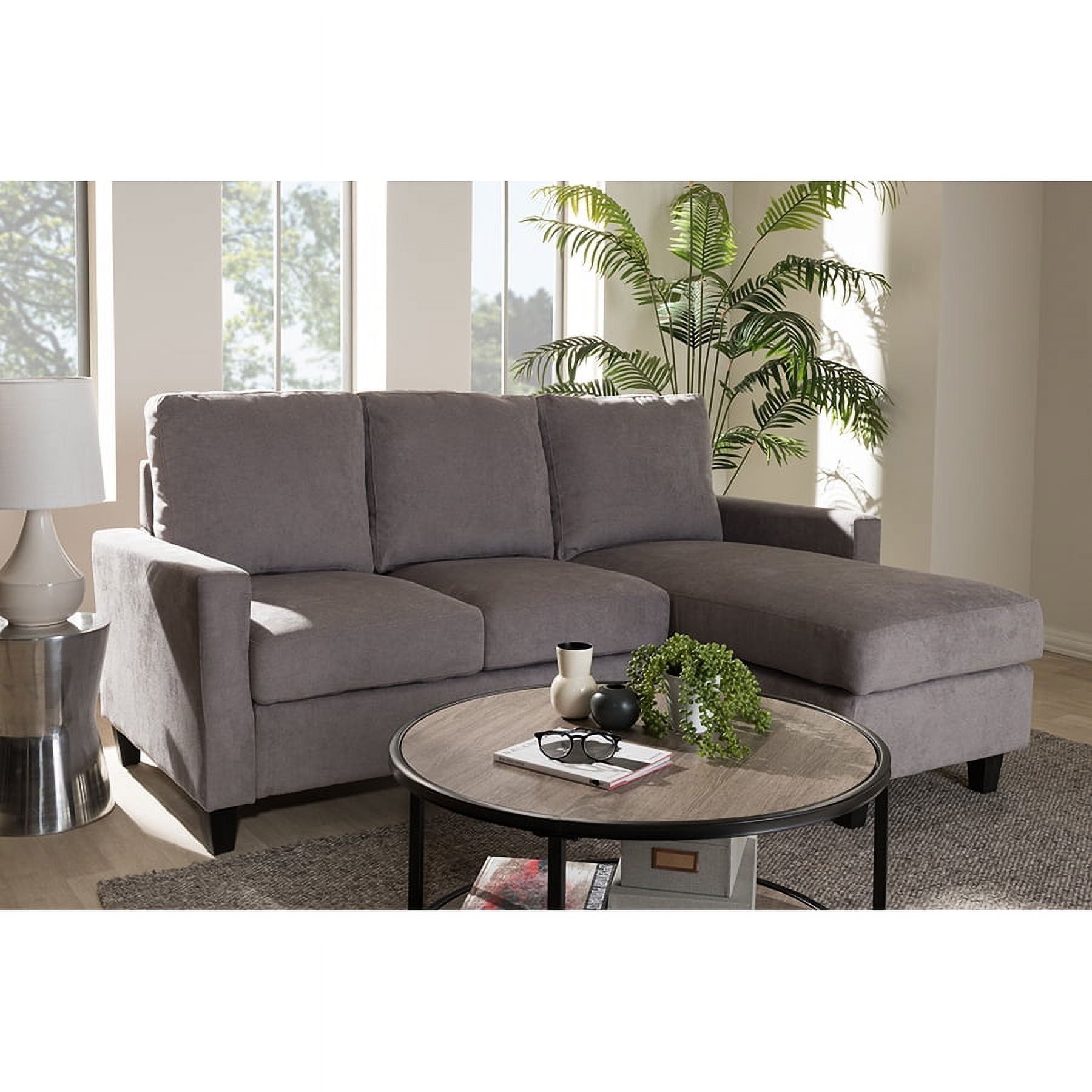 Light Grey Velvet Tufted Reversible Sectional Sofa with Wood Legs