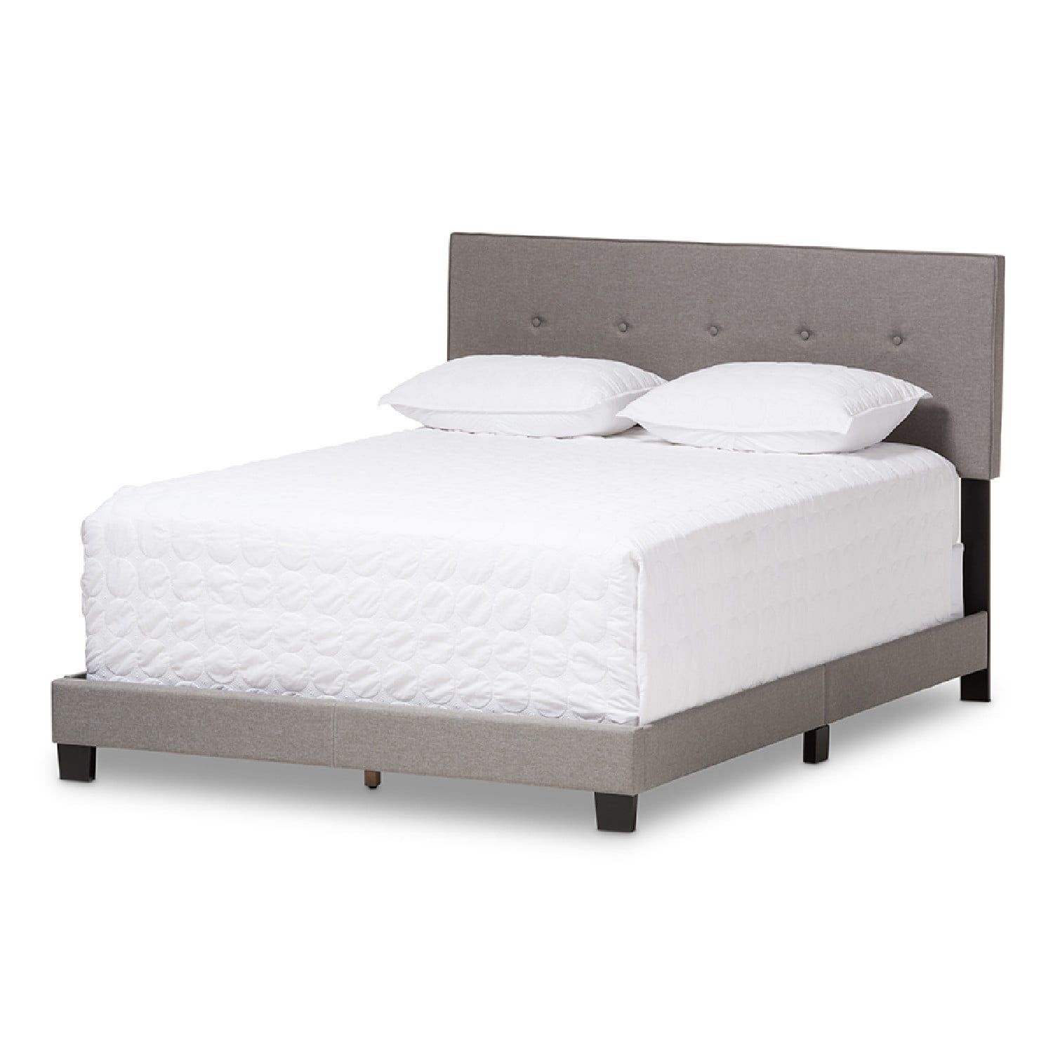 Hampton Queen-Sized Light Grey Leather Upholstered Bed with Tufted Headboard