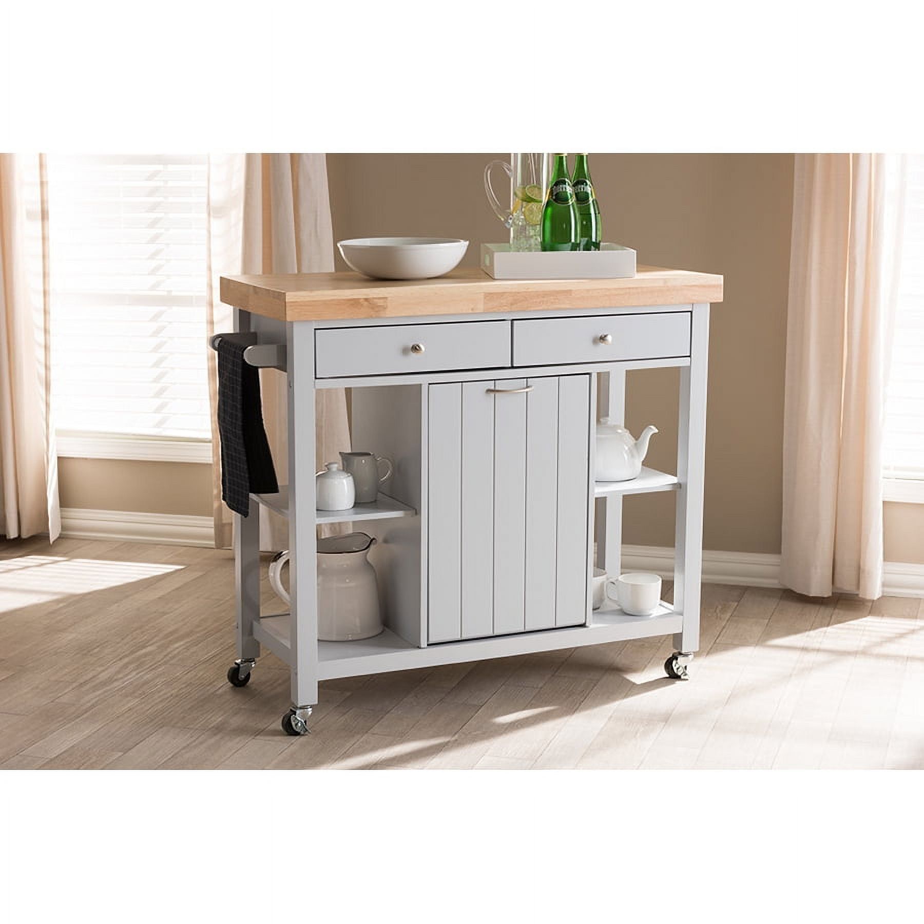 Light Gray Rubberwood Kitchen Island Cart with Storage