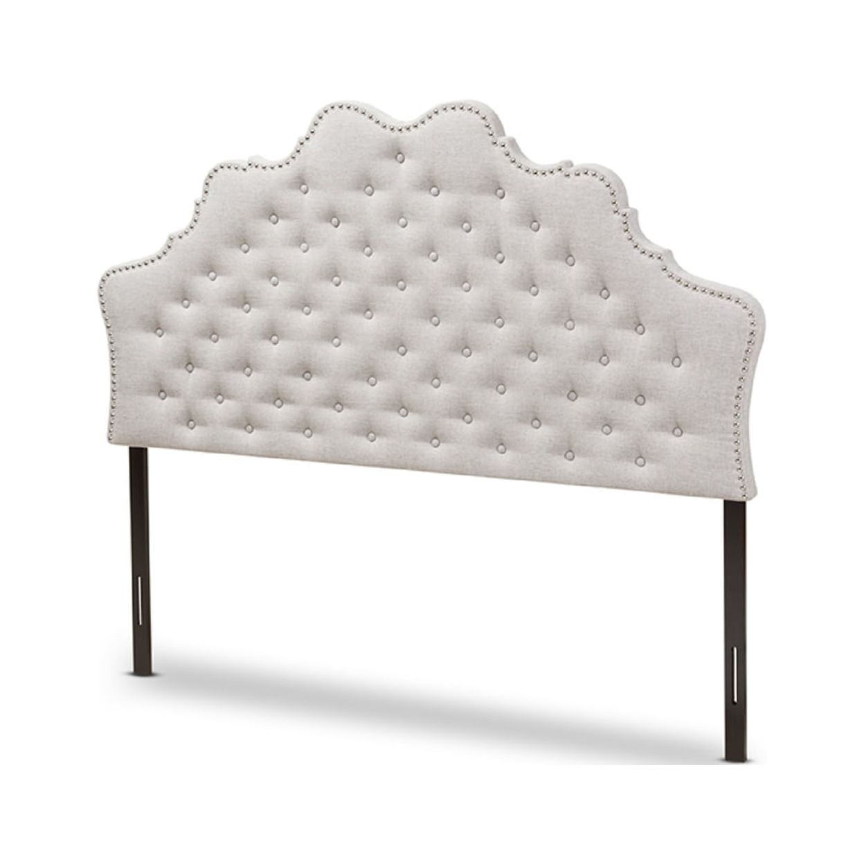 Beige Tufted Upholstered Full Headboard with Nailhead Trim