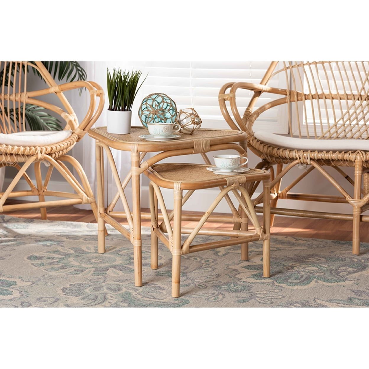 Jayden Natural Brown Rattan 2-Piece Nesting End Table Set