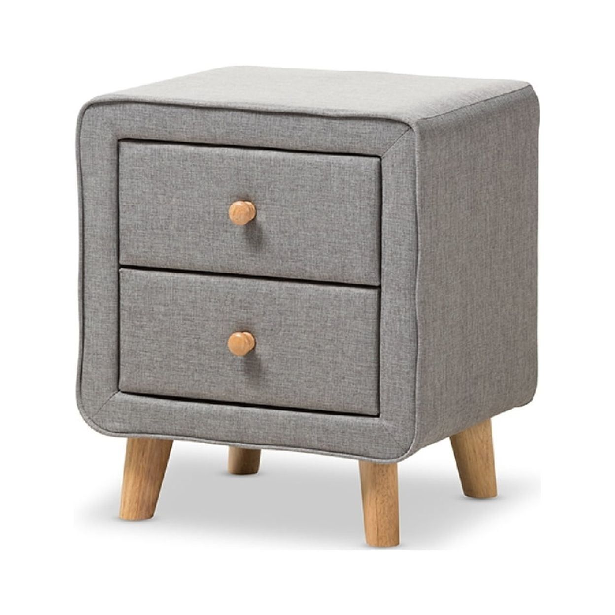 Jonesy Mid-Century Grey Fabric 2-Drawer Nightstand