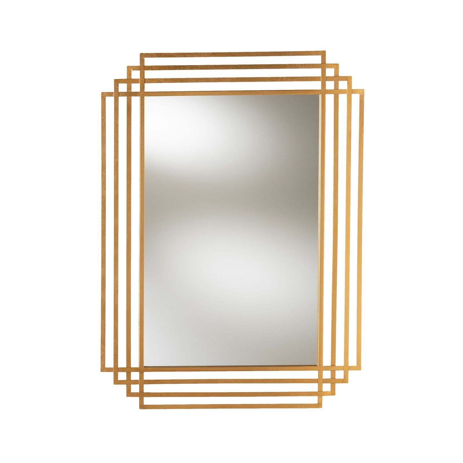 Art Deco-Inspired Antique Gold Rectangular Leather Wall Mirror