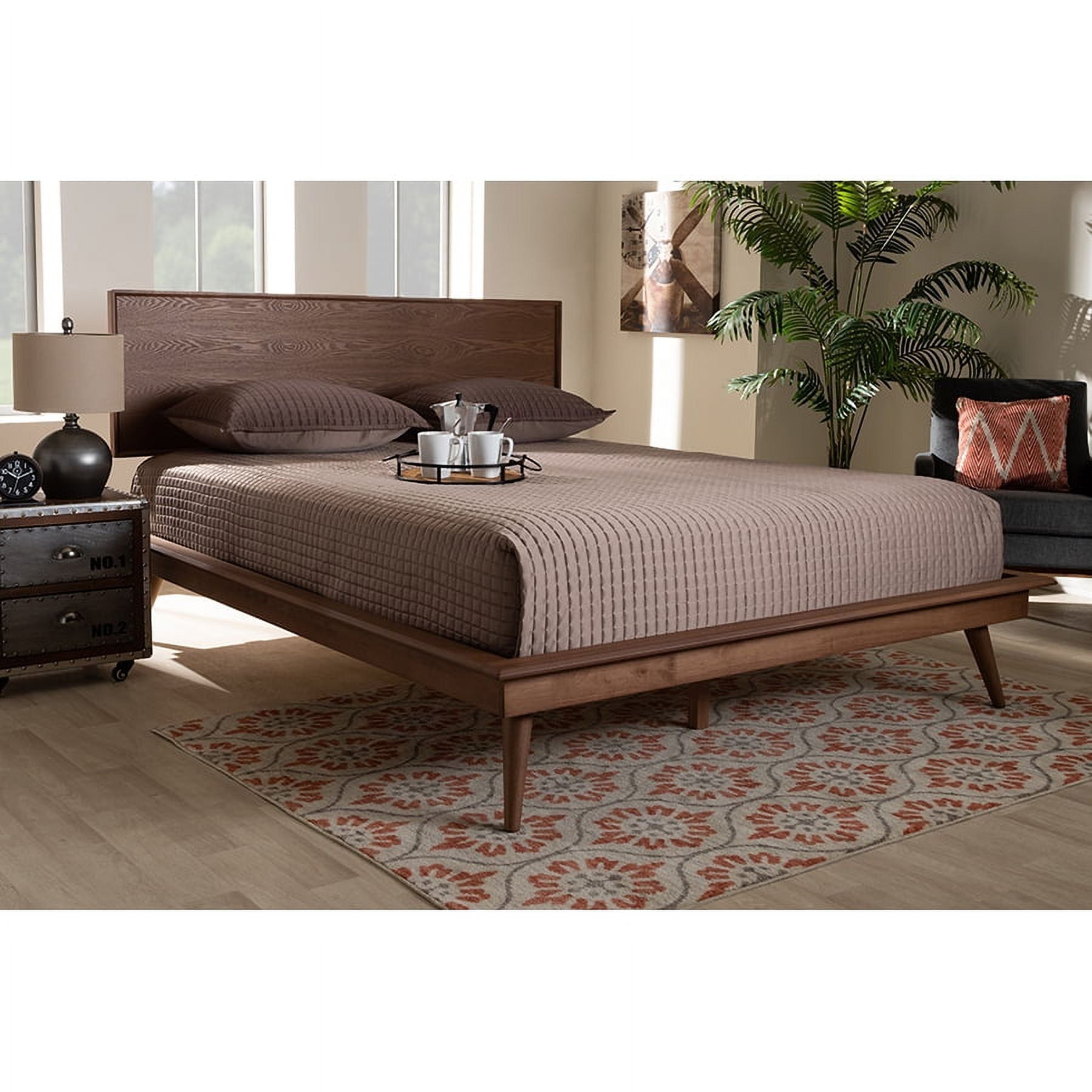 Karine Mid-Century Modern Ash Walnut Full Platform Bed with Wood Slats