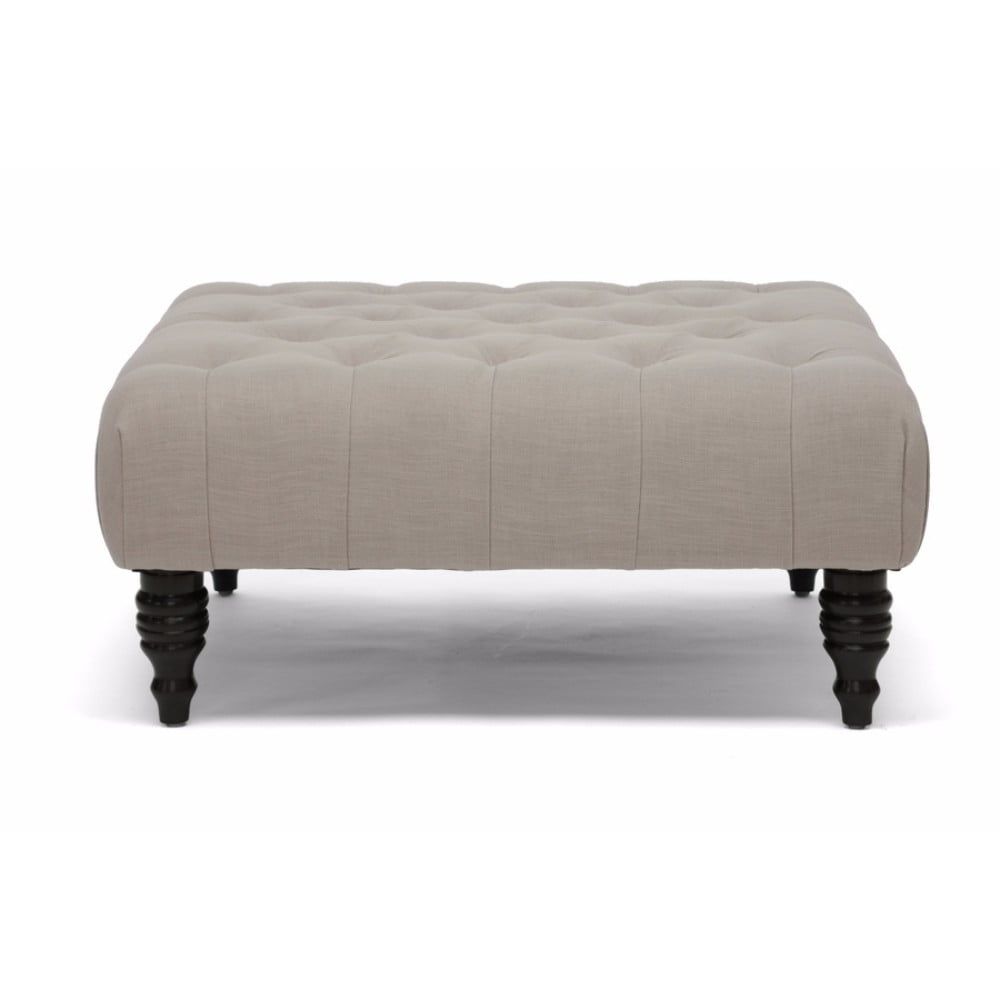 Keswick Beige Linen Tufted 36'' Square Ottoman