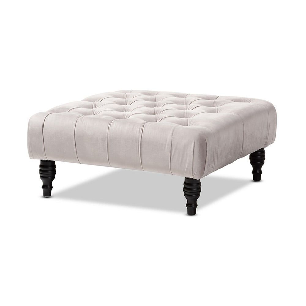 Keswick 36" Grey Velvet Tufted Cocktail Ottoman with Eucalyptus Wood Legs