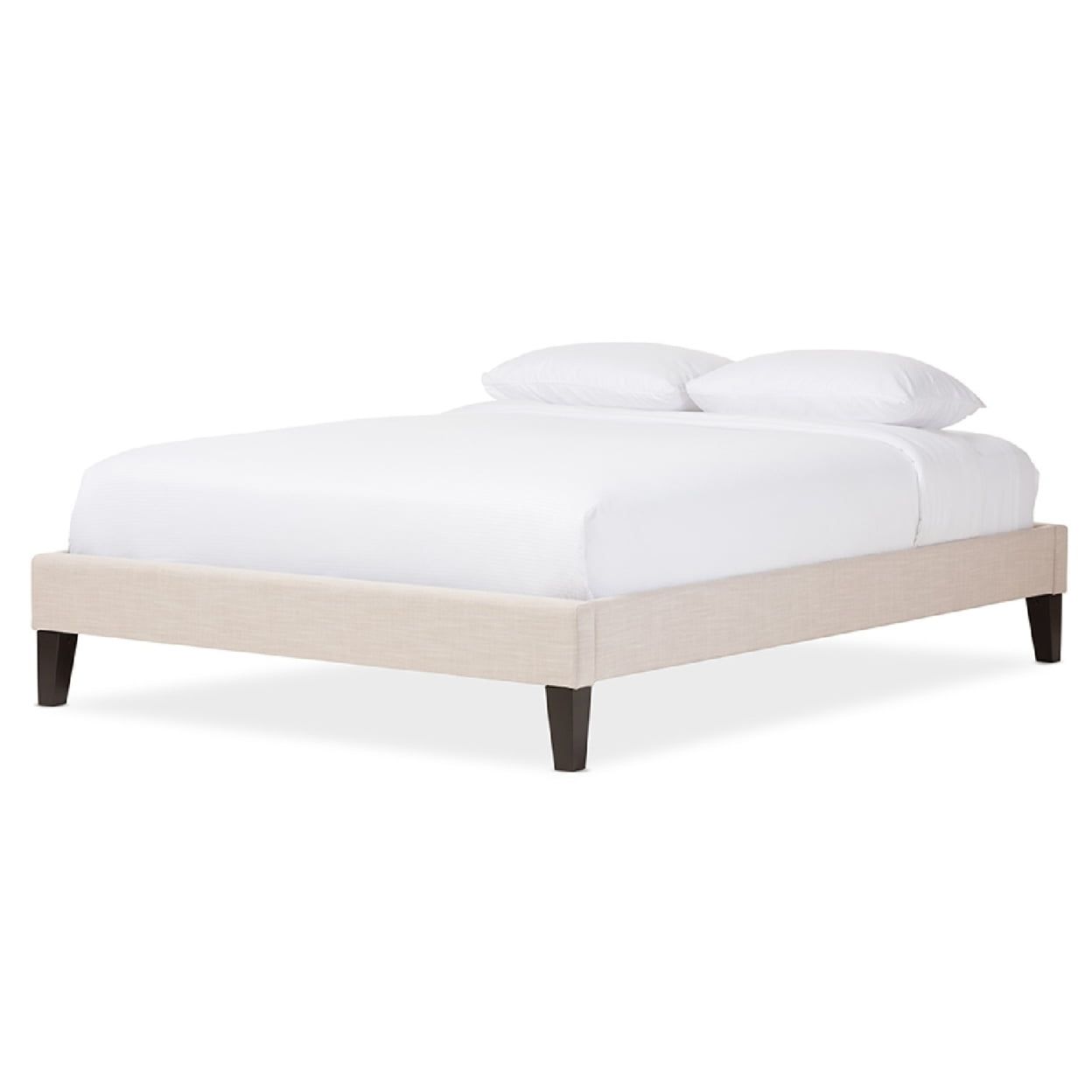 Contemporary Beige Linen Full Bed Frame with Tapered Legs