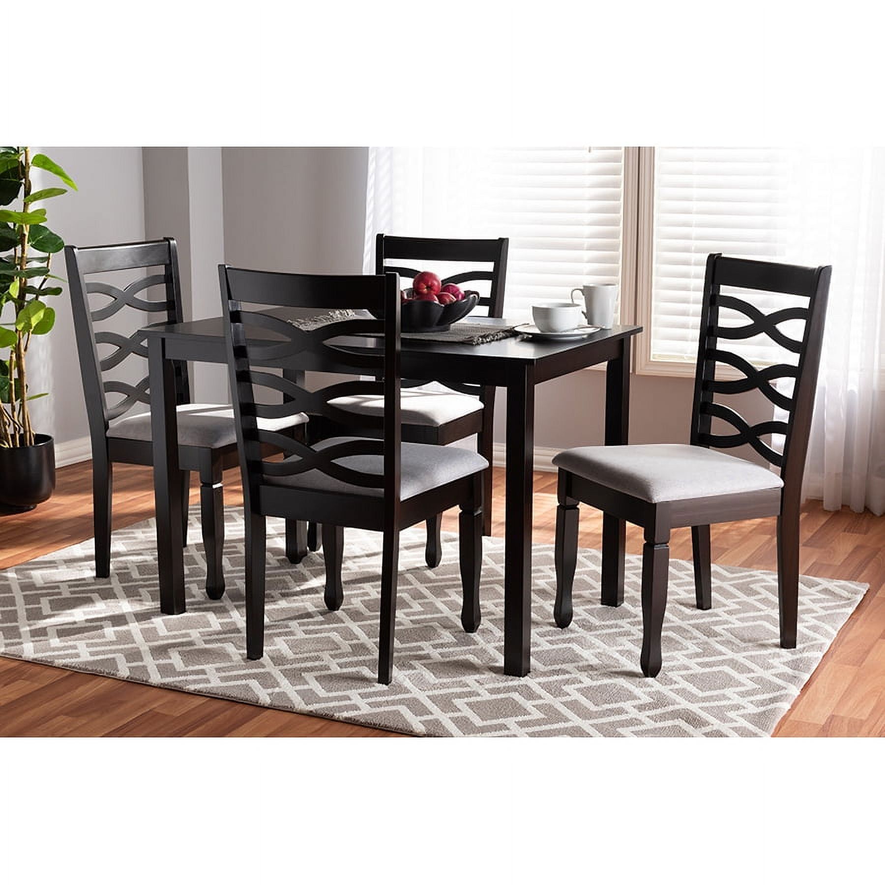 Gray Fabric Upholstered Espresso Wood 5-Piece Dining Set