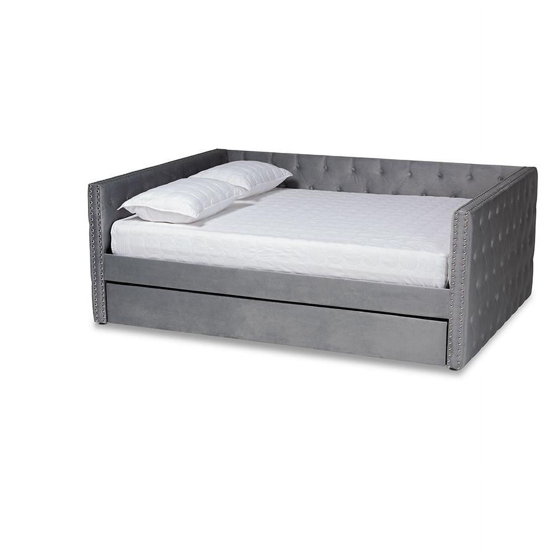 Larkin Contemporary Grey Velvet Queen Daybed with Trundle