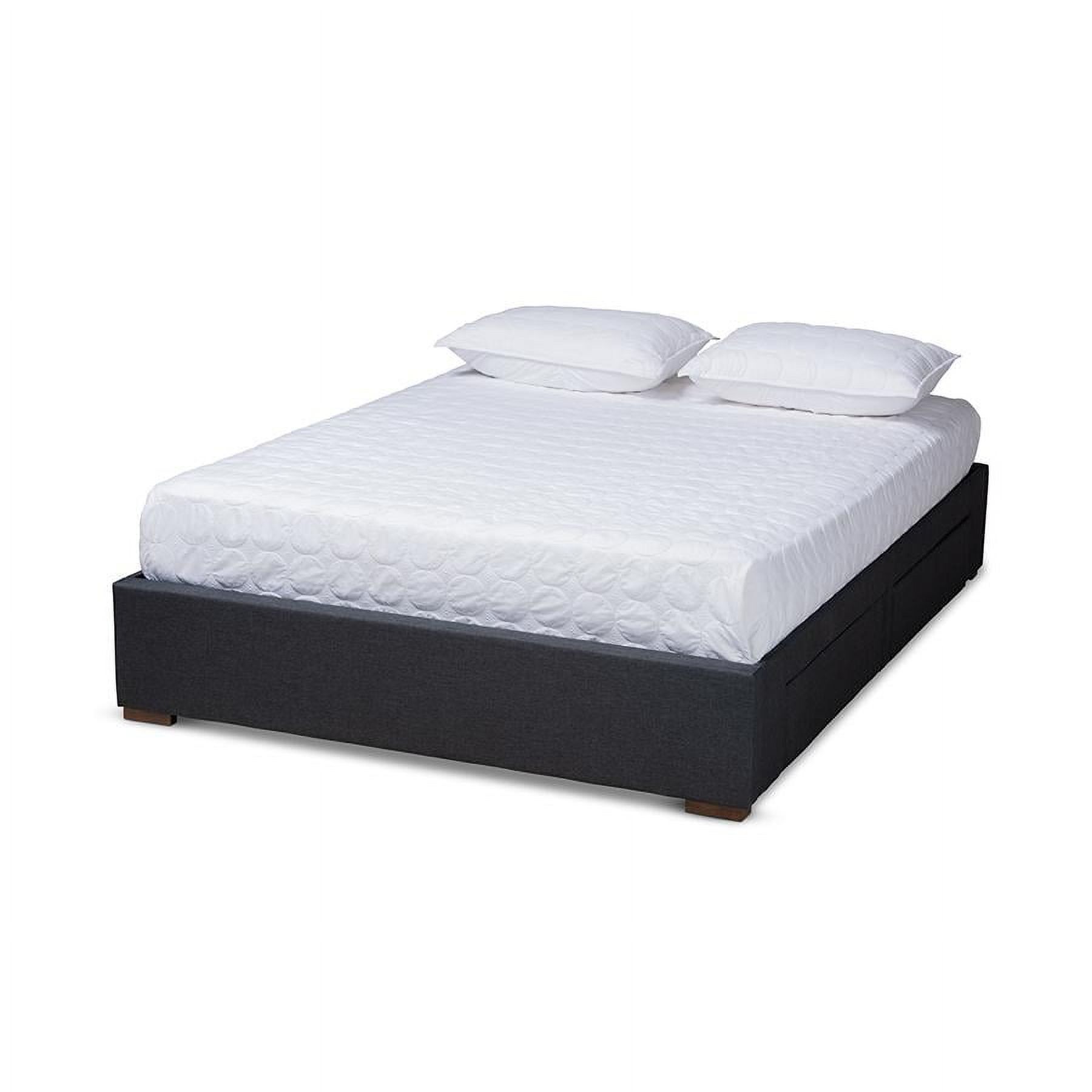 Charcoal Gray Upholstered Queen Platform Storage Bed with Walnut Wood Feet