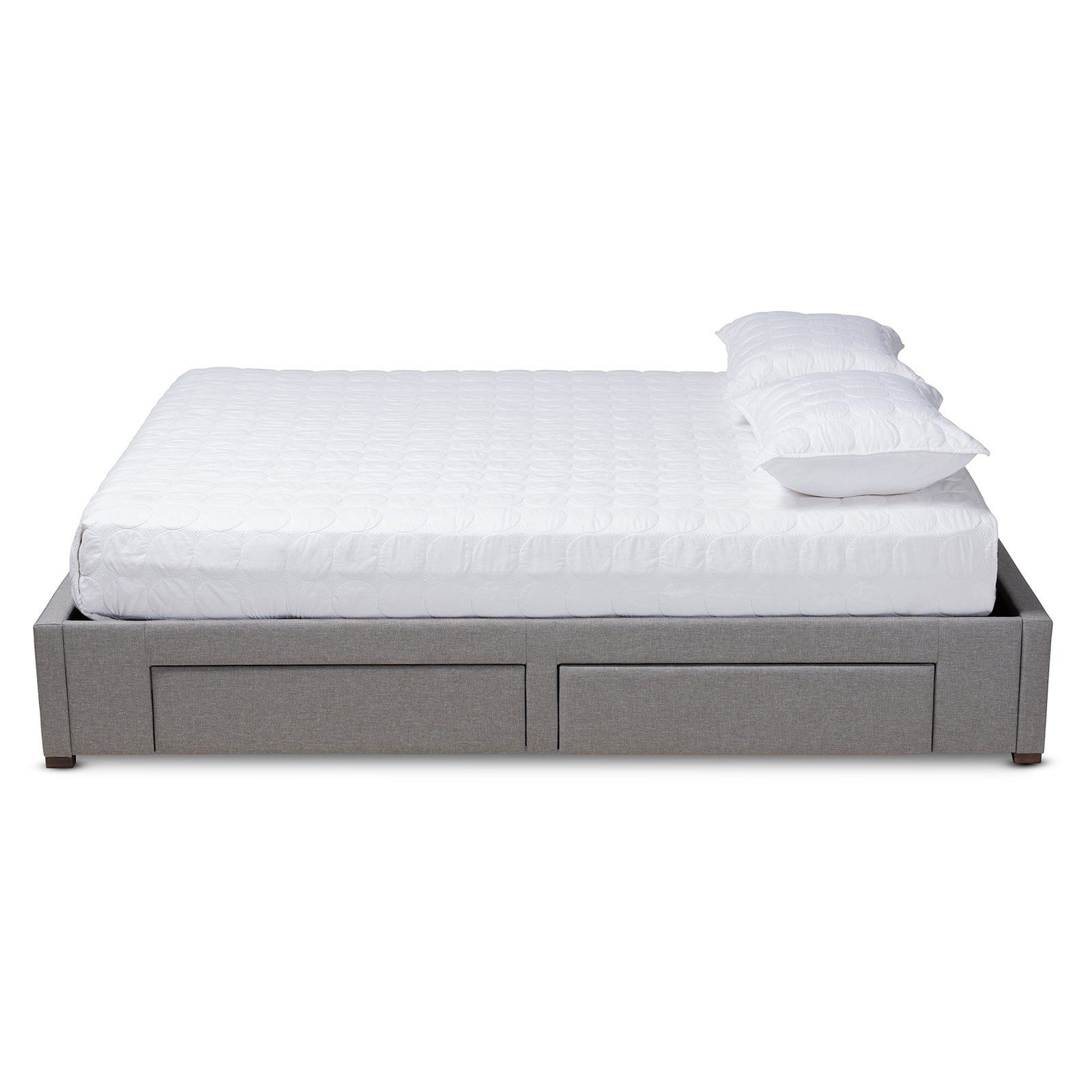 Light Grey Upholstered Queen Platform Storage Bed with Walnut Feet