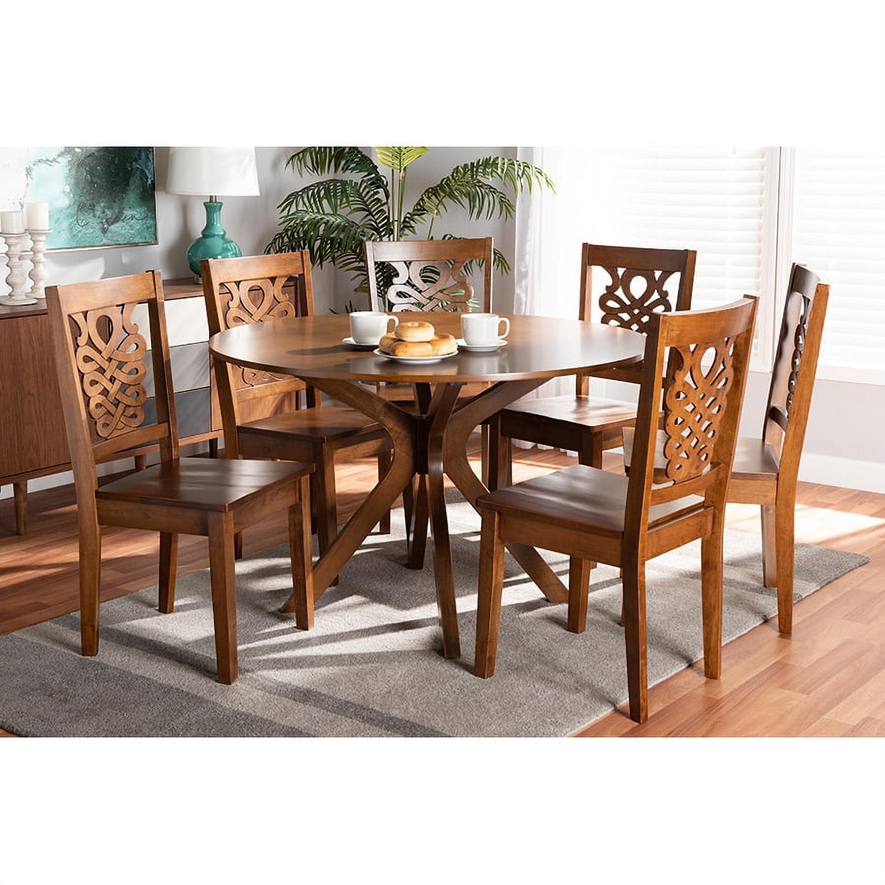 Liese Walnut Brown 7-Piece Wooden Dining Set with Geometric Chairs