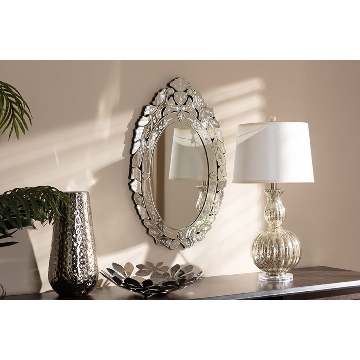 Livia Silver Venetian Style Floral Accent Wall Mirror