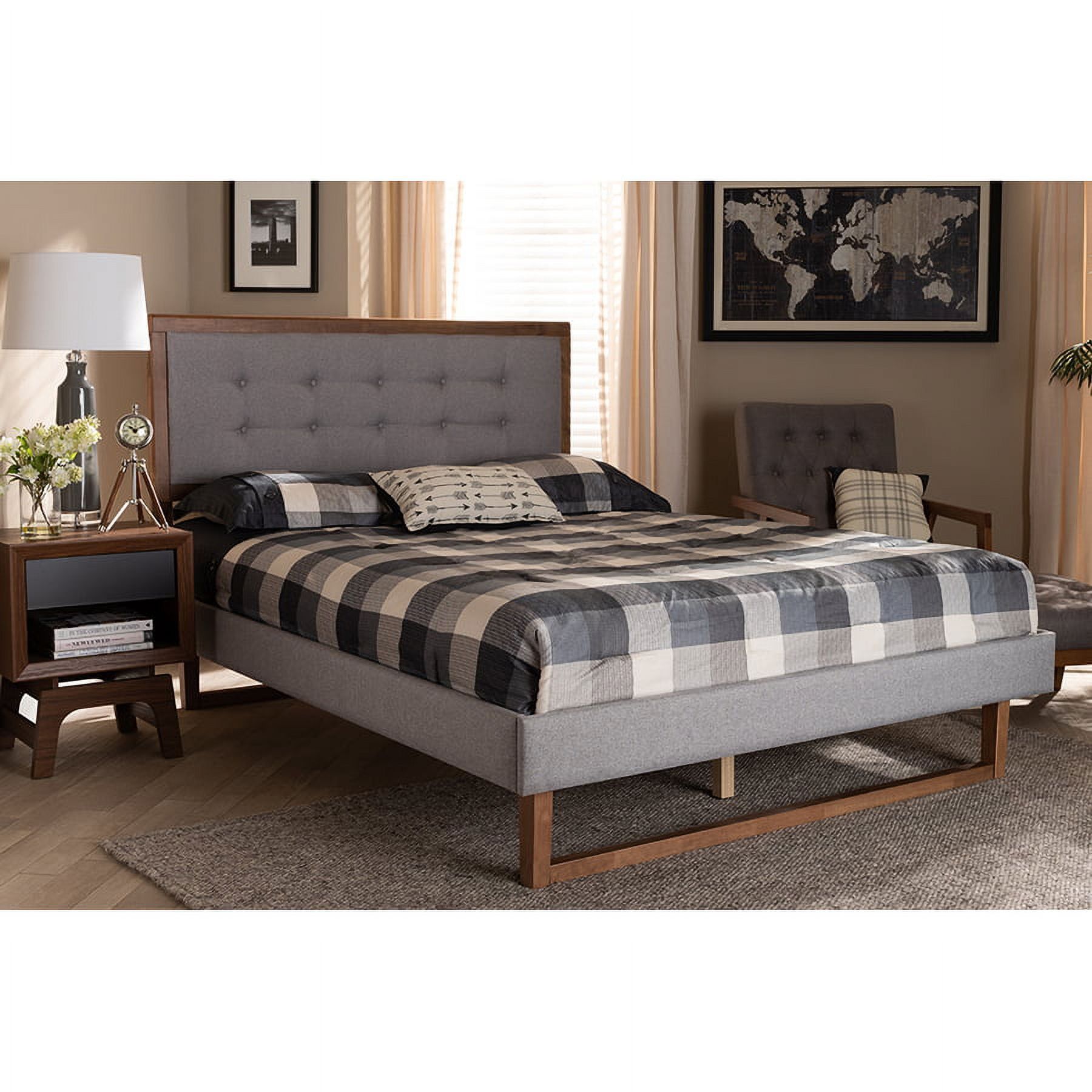 Livinia Transitional Queen Bed with Tufted Light Grey Upholstery