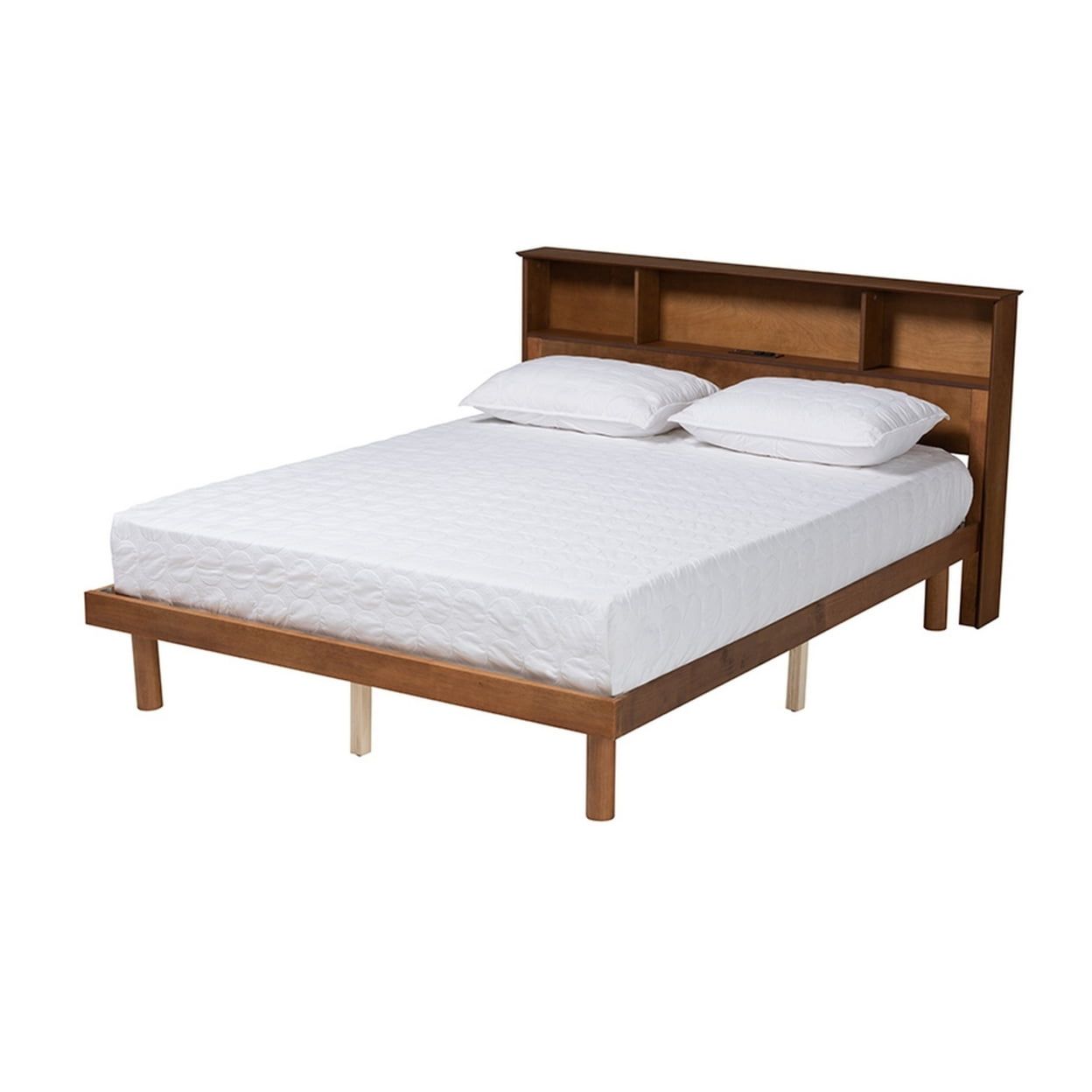 Lochlan Walnut Brown Full Platform Bed with Built-in Charging Station