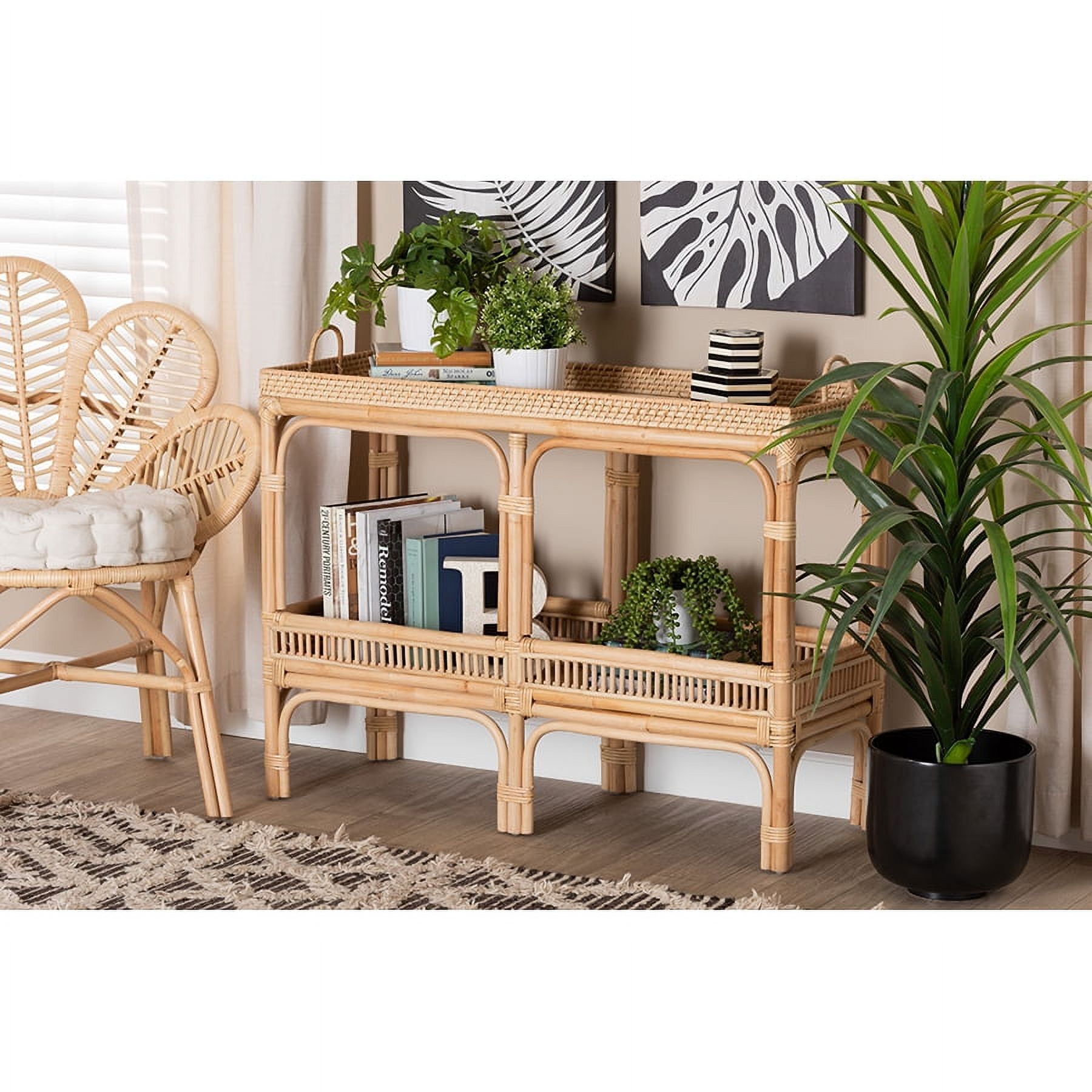 Lombok Natural Brown Rattan Bohemian Hallway Console Table with Storage