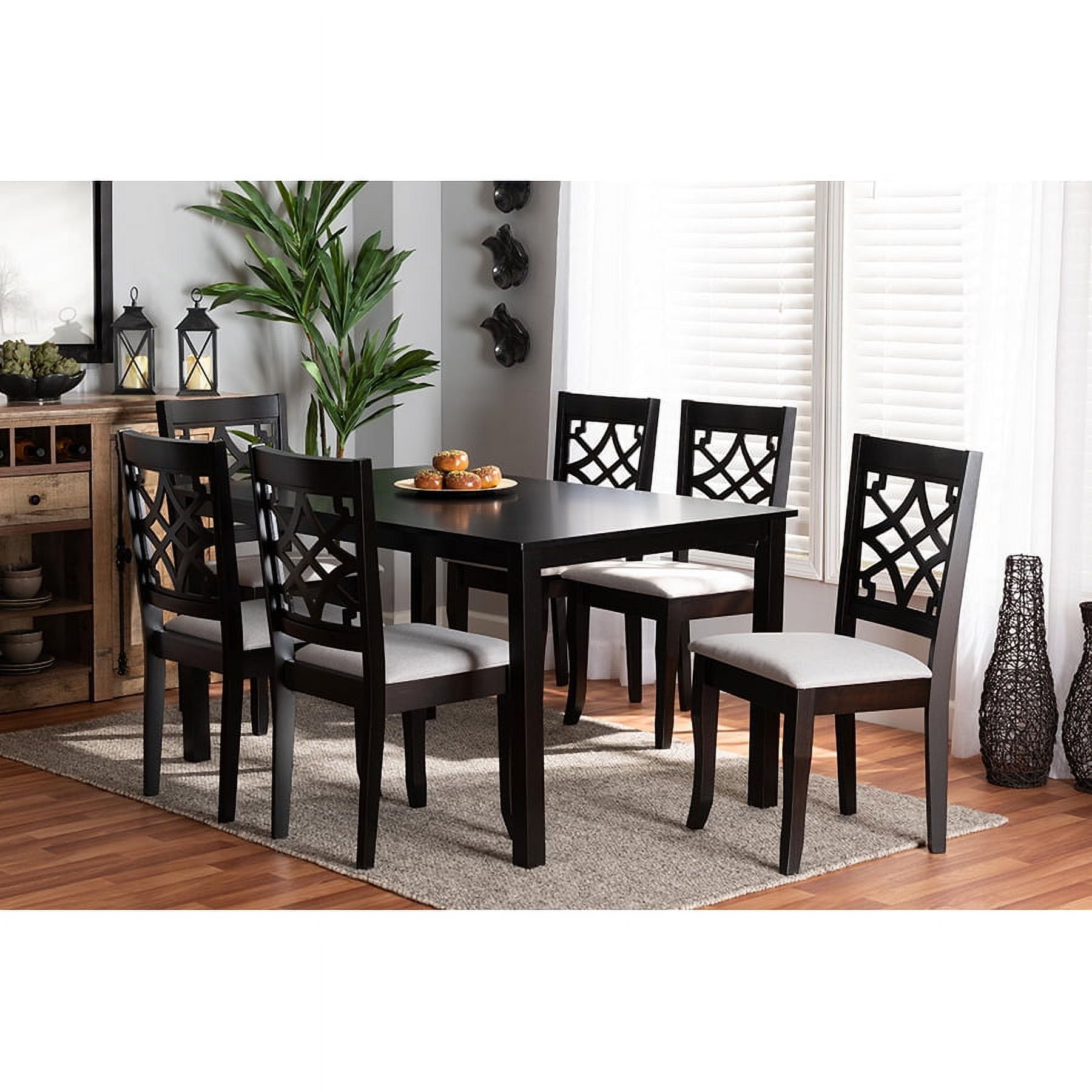 Mael Dark Brown Wood and Grey Fabric 7-Piece Dining Set