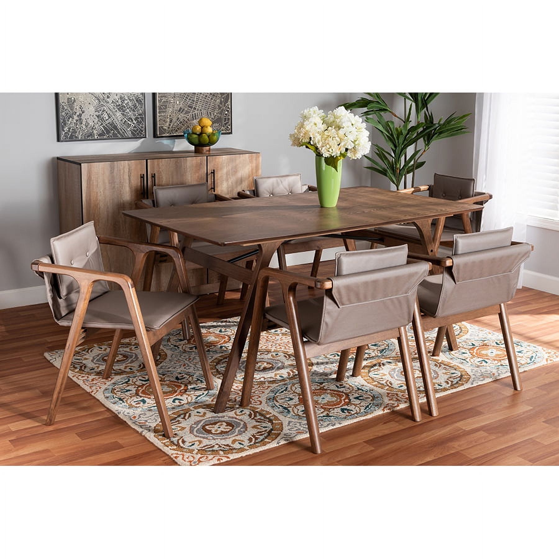 Marcena Walnut Brown 7-Piece Dining Set with Grey Button-Tufted Chairs