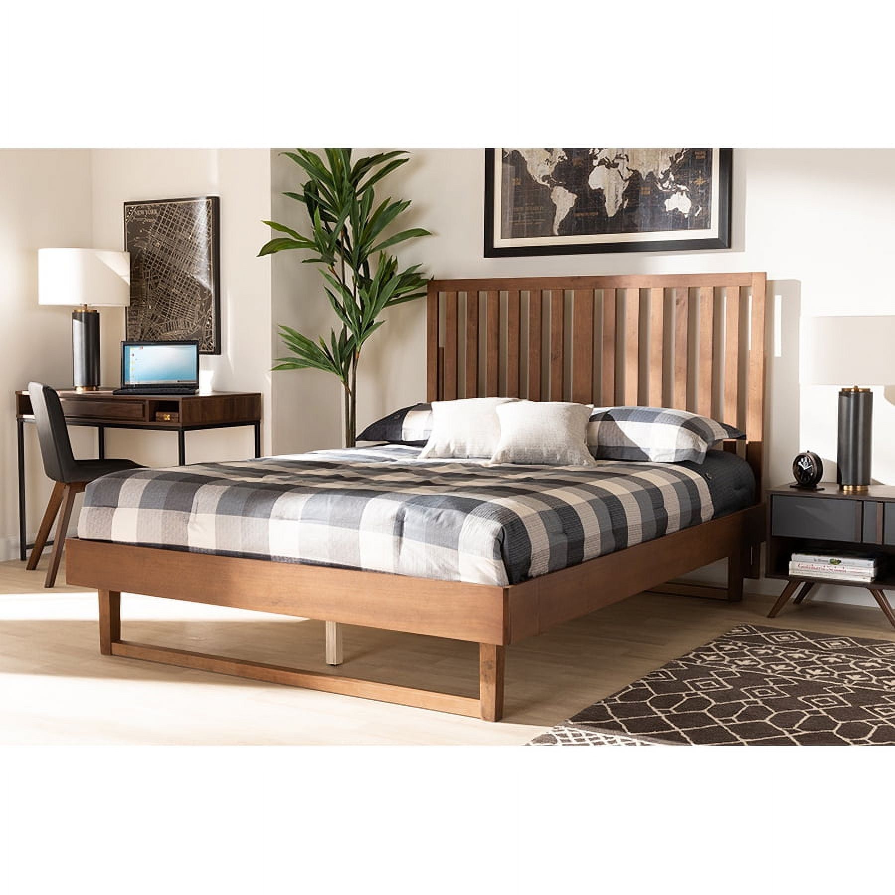 Walnut Brown Tufted Upholstered Full Wood Platform Bed