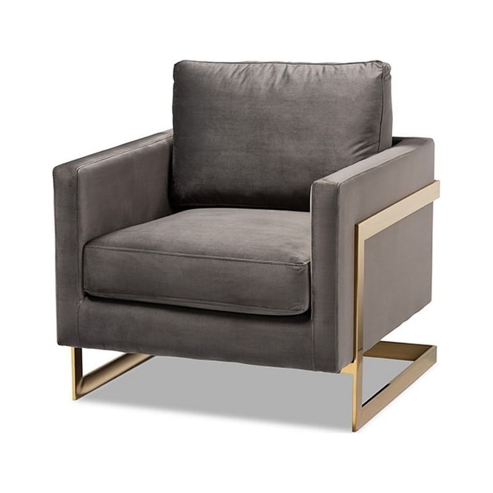 Elegant Grey Velvet Accent Chair with Golden Metal Legs