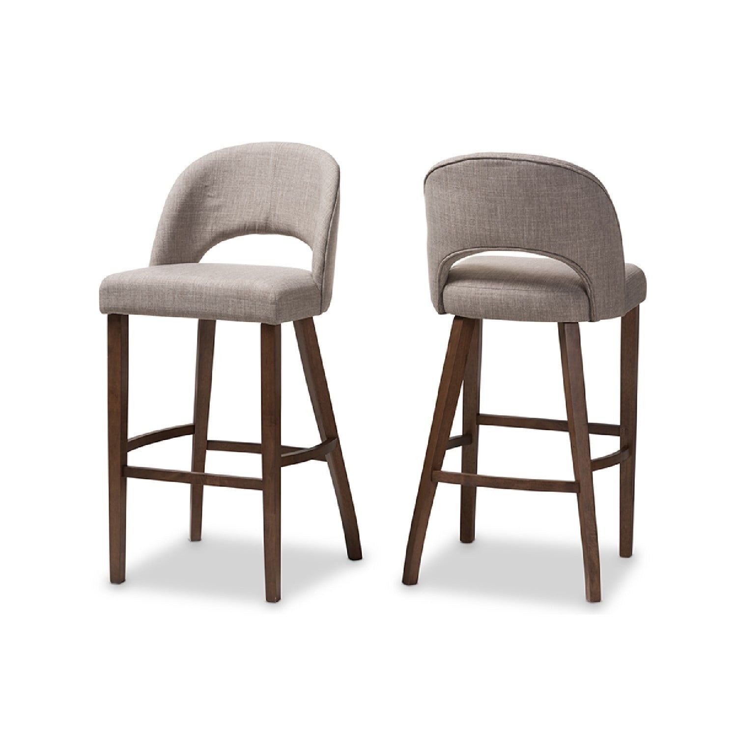 Melrose Light Grey Fabric Walnut Wood Bar Stools, Set of 2