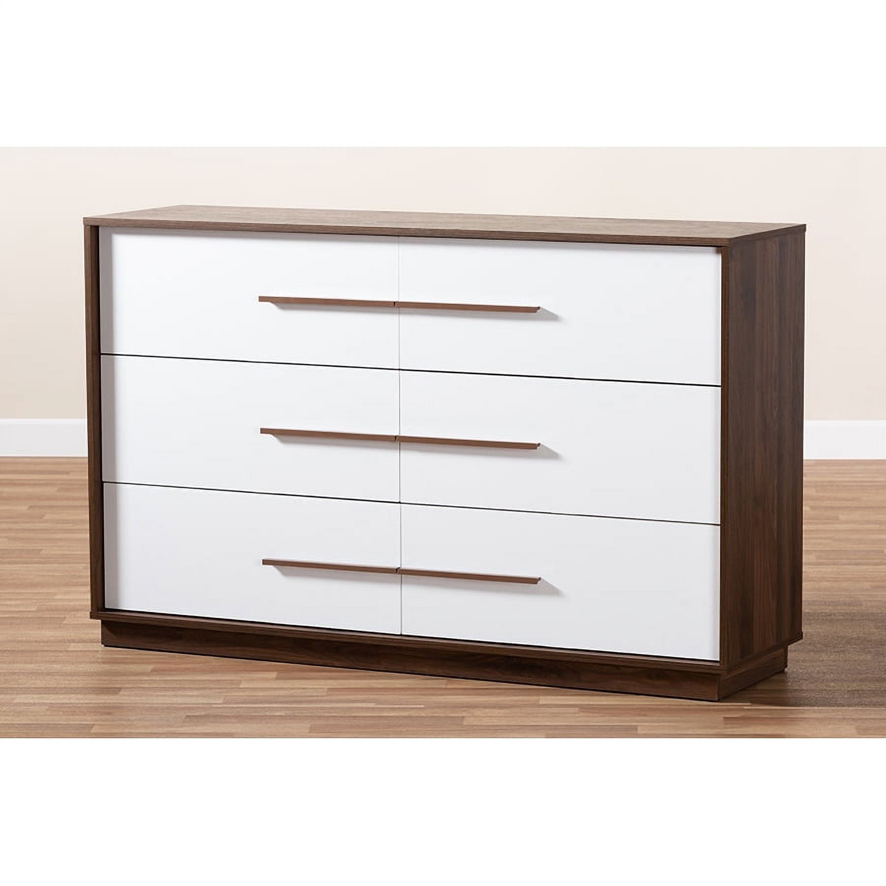 Mette Mid-Century Modern White and Walnut 6-Drawer Dresser