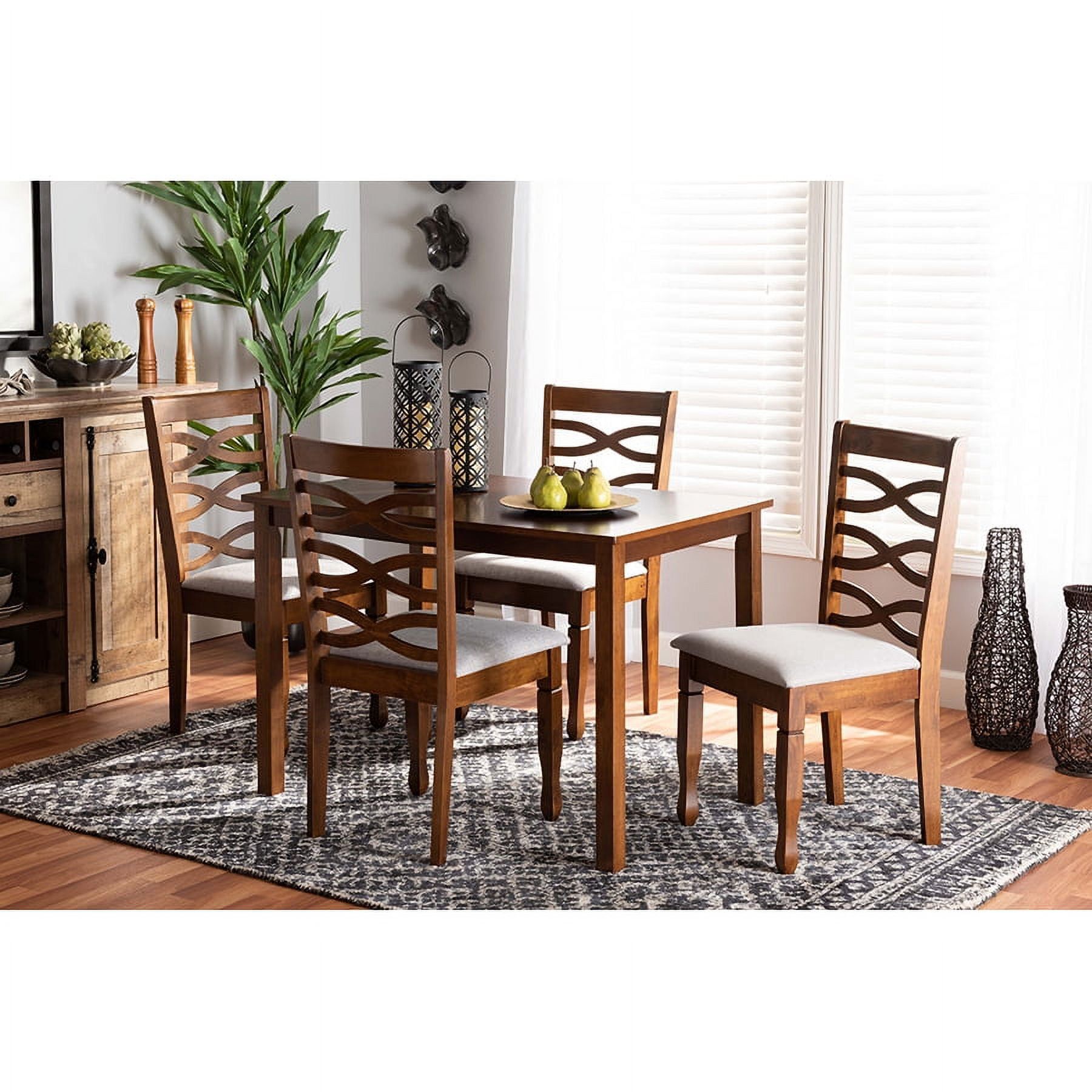 Mirna Walnut Brown and Grey 5-Piece Dining Set with Fabric Upholstery