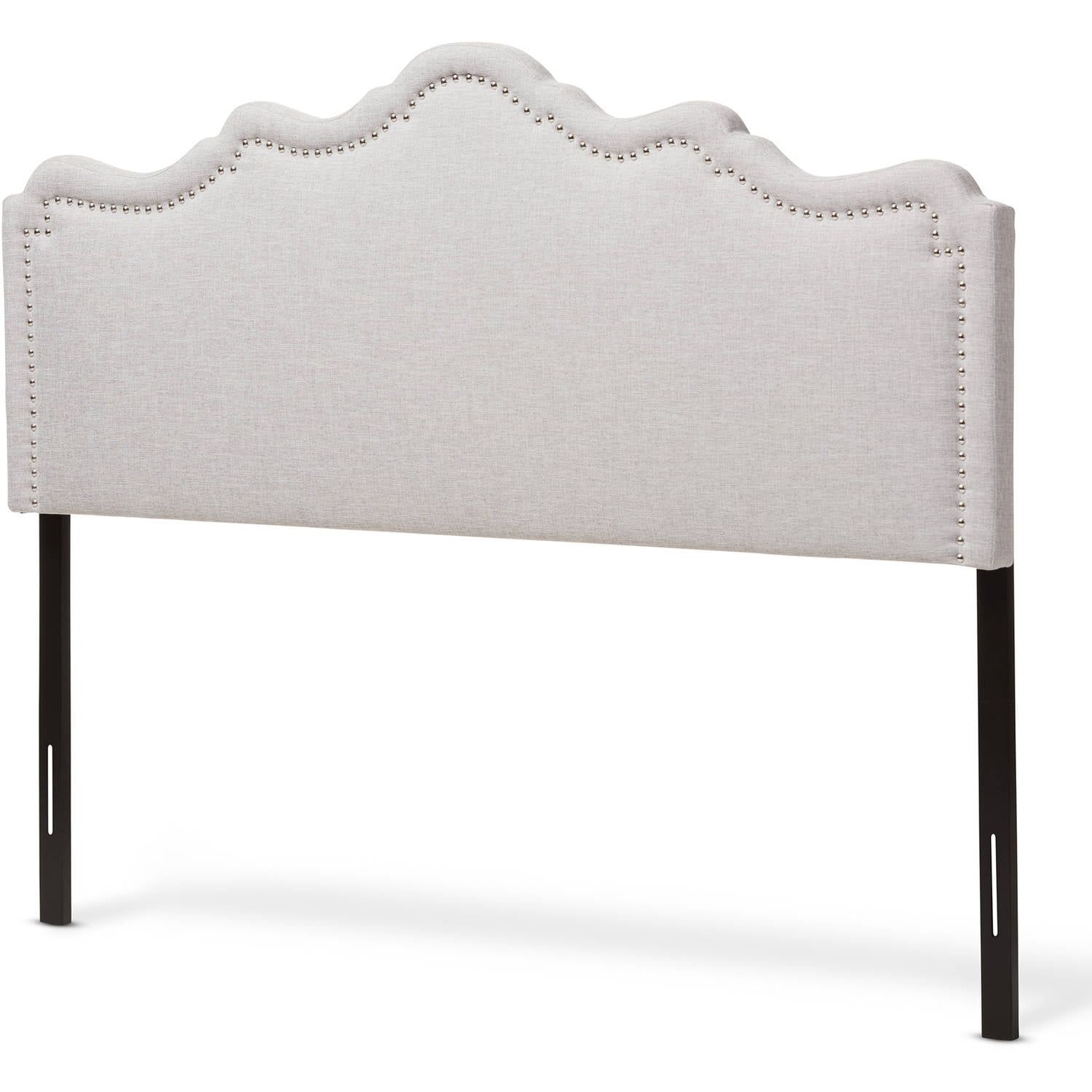 Greyish Beige Upholstered Queen Headboard with Nailhead Trim