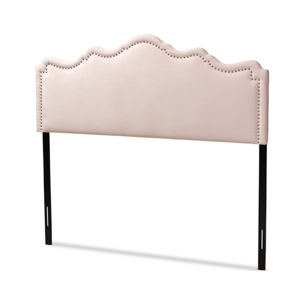 Blush Pink Velvet Upholstered Full Headboard with Scallop Trim