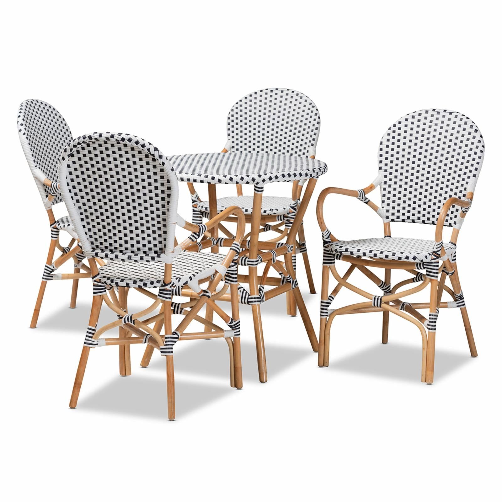 Naila Black and White Rattan 5-Piece Dining Set