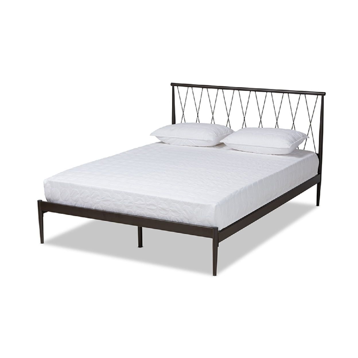 Full Black Metal Platform Bed with Crisscross Headboard