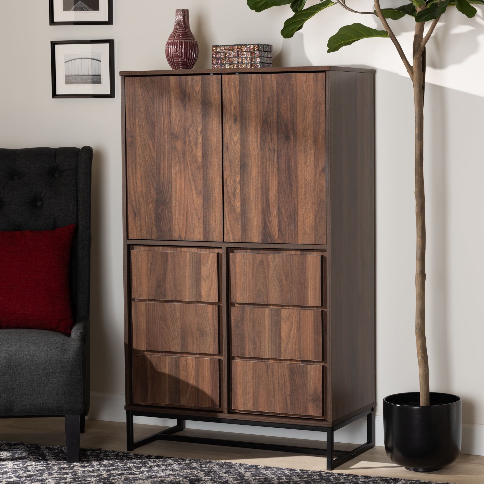 Neil Walnut Brown and Black Freestanding Storage Cabinet