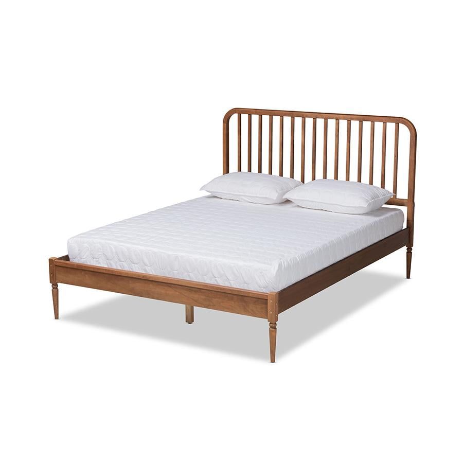 Walnut Brown Wood Queen Platform Bed with Tufted Upholstered Headboard