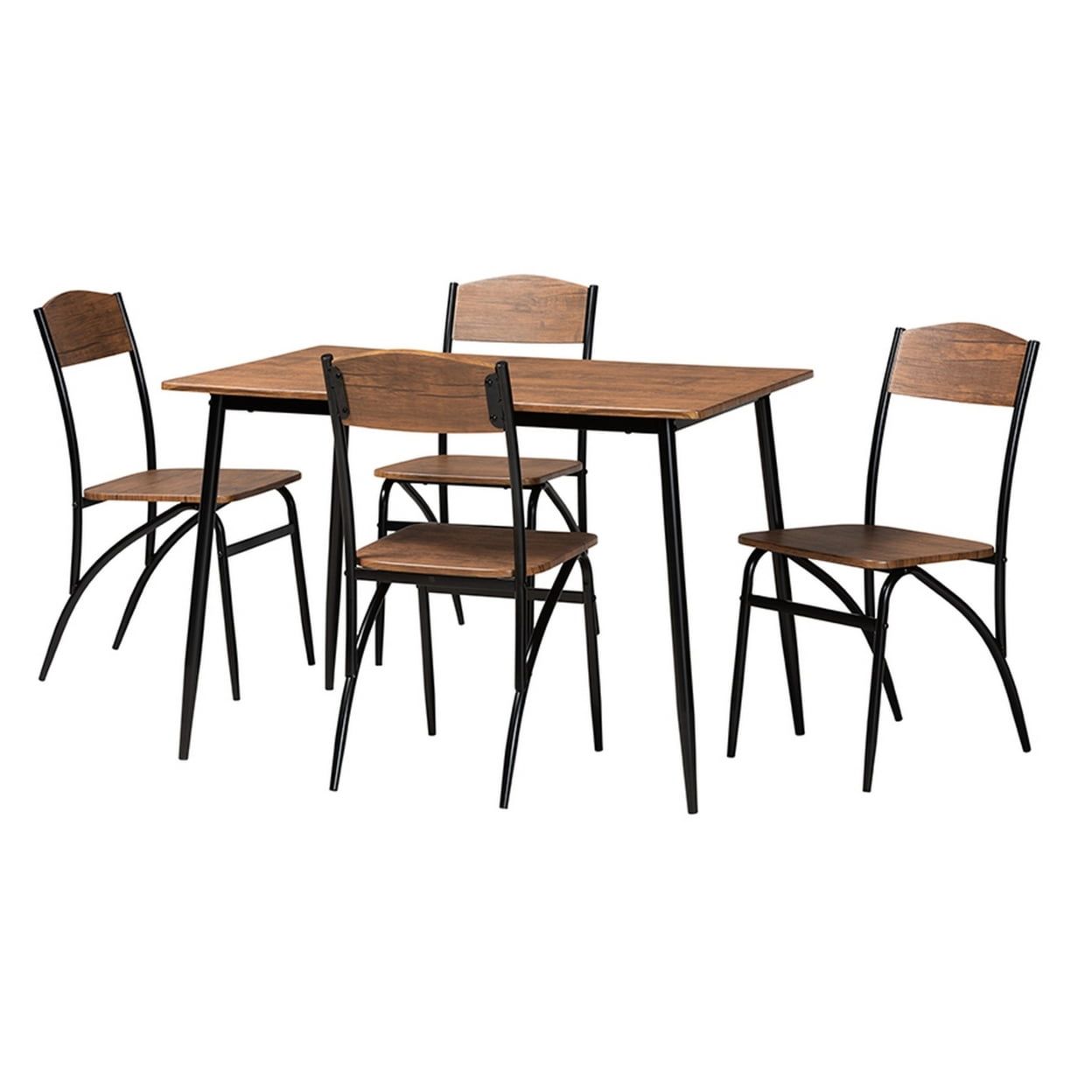 Neona Walnut Brown Wood and Black Metal 5-Piece Dining Set