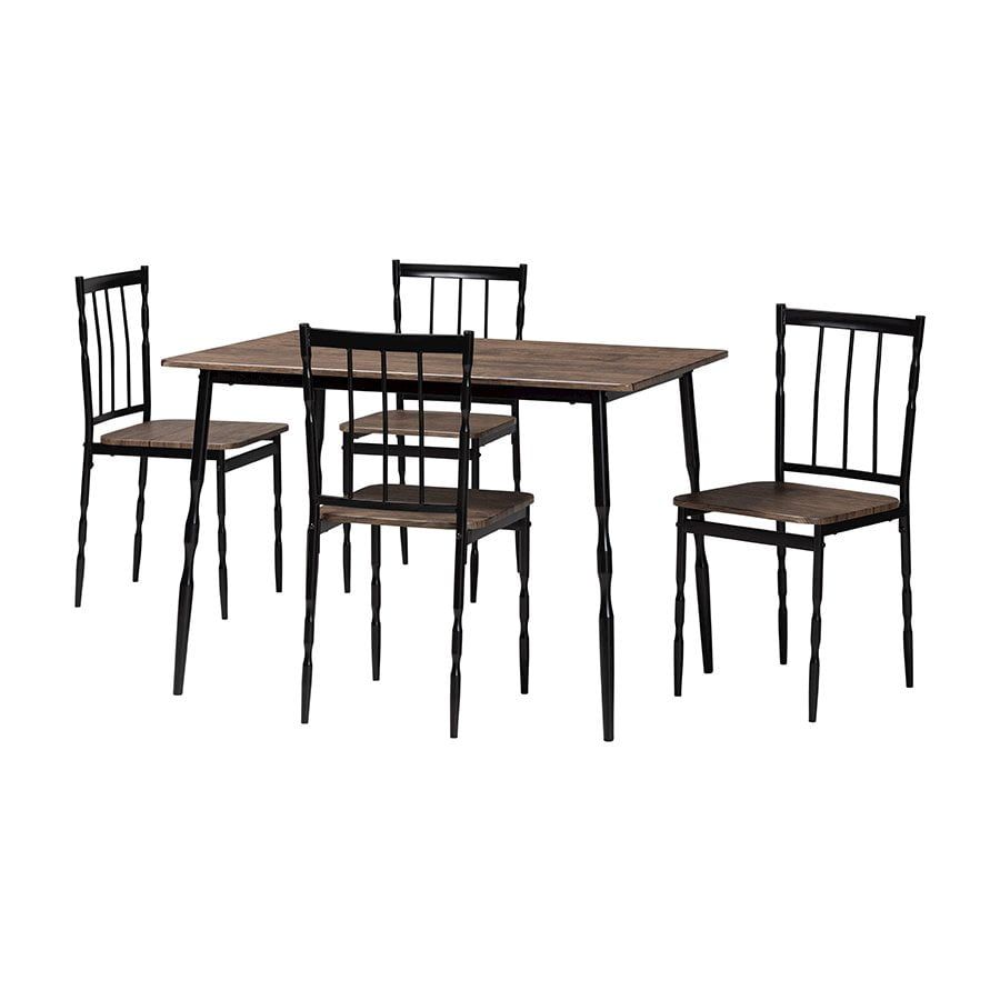 Nevan Brown Wood and Black Metal 5-Piece Dining Set