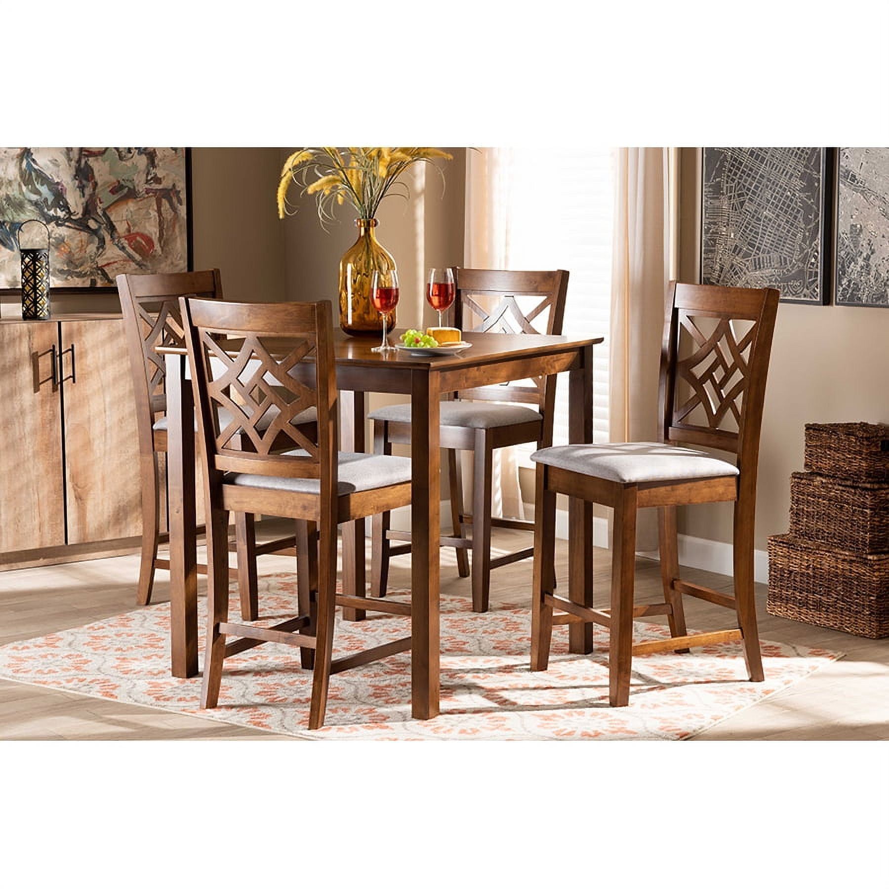 36" Nicolette Grey Fabric & Walnut Wood 5-Piece Pub Set