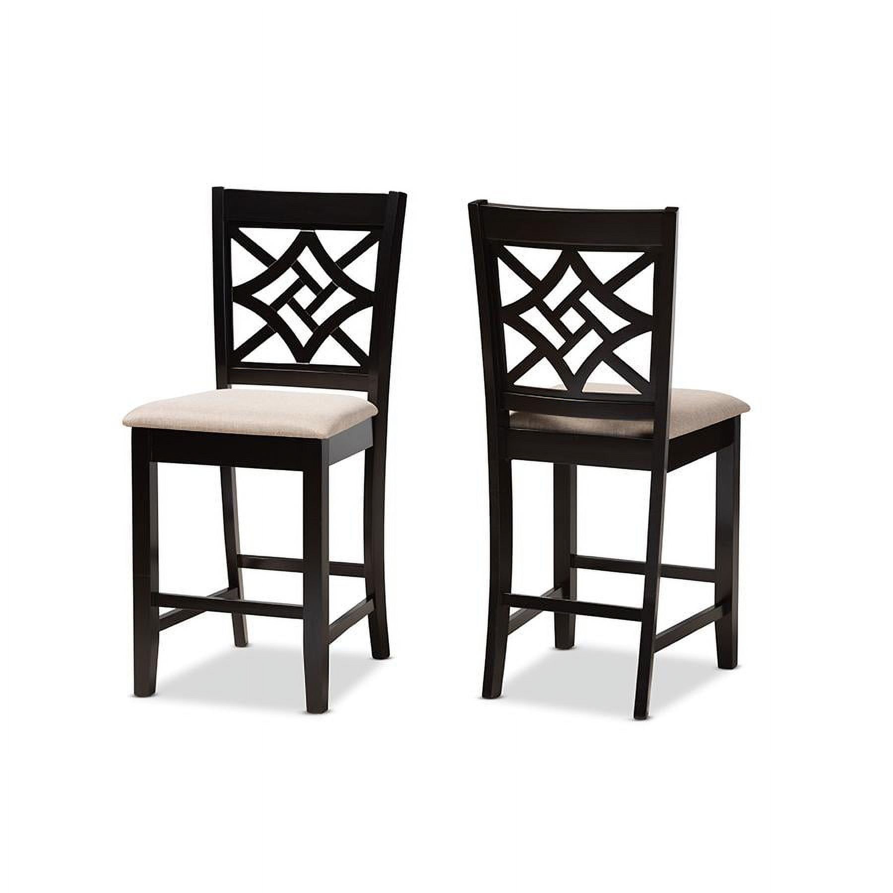 Nicolette Sand and Dark Brown Wood Counter Stool Set with Intricate Backrest Design