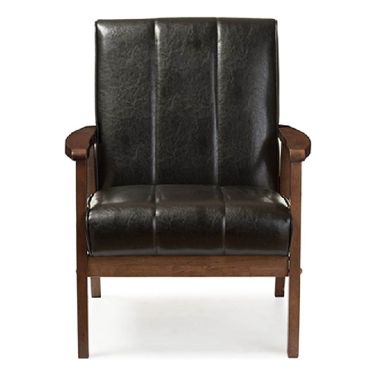 Nikko Compact Mid-Century Black Faux Leather Wooden Accent Chair