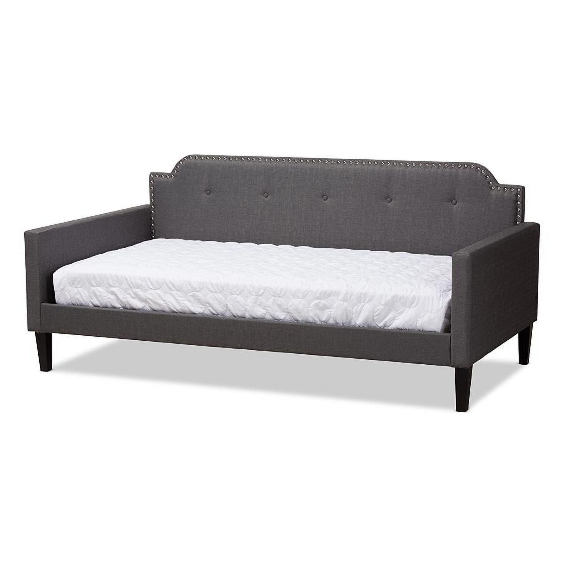 Gray Tufted Twin Fabric Sleeper Daybed with Nailhead Trim