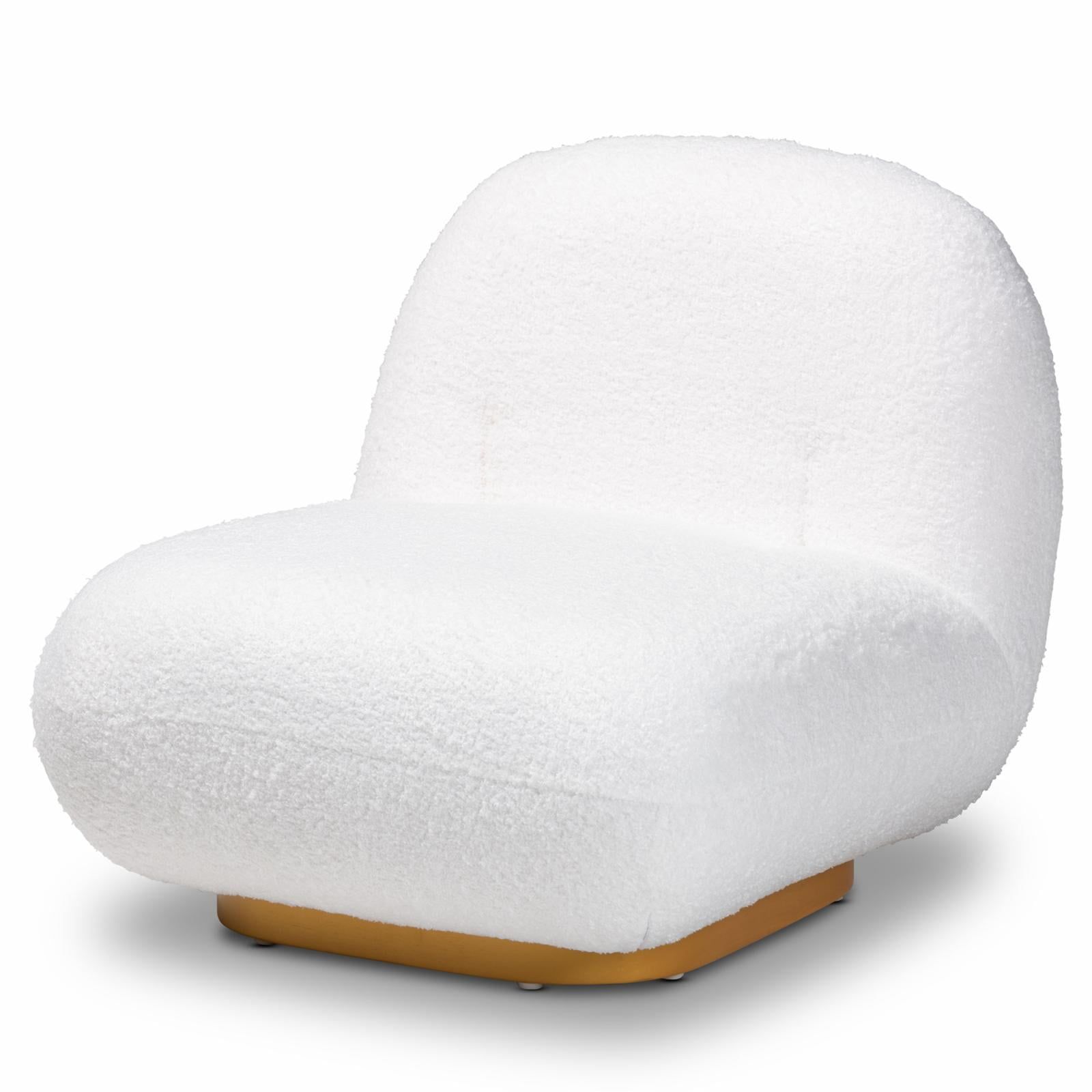 Cozy White Boucle Slipper Chair with Wood Base